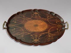 Vassoio ovale intarsiato del periodo edoardiano dei primi del Novecento