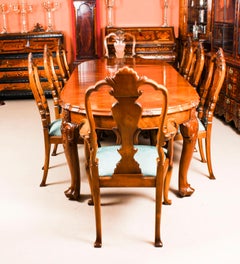 Early 20th Century Edwardian Queen Anne Revival Dining Table and 8 Chairs