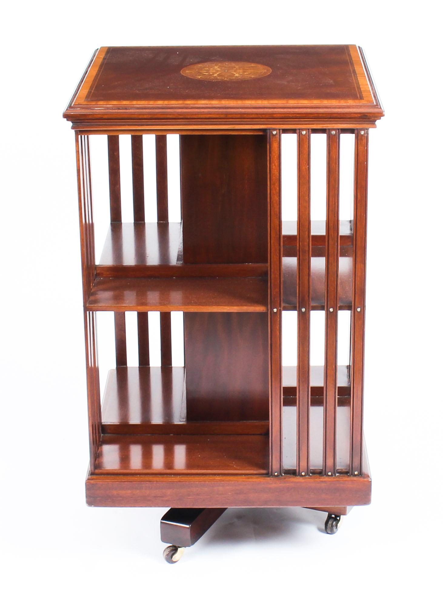 English Early 20th Century Edwardian Revolving Bookcase by Edwards & Roberts