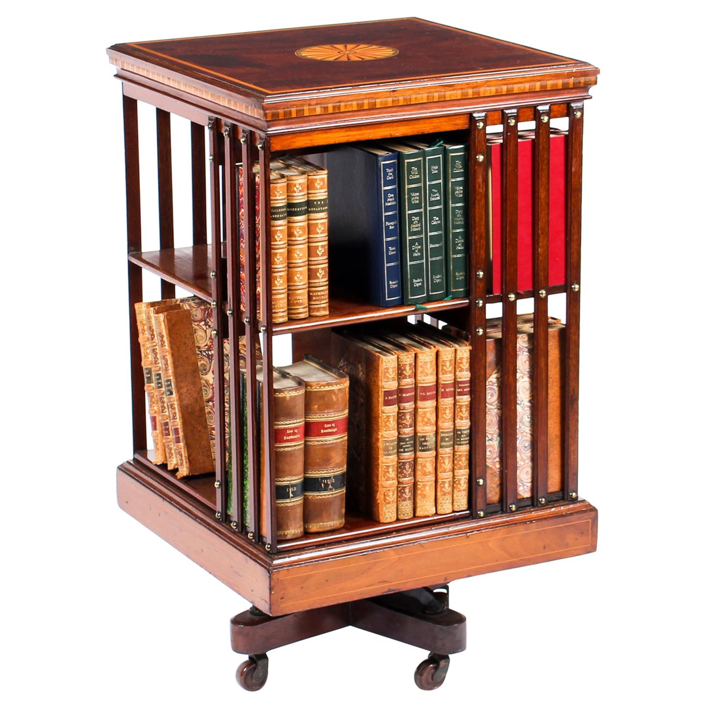 Early 20th Century Edwardian Revolving Bookcase Flame Mahogany 