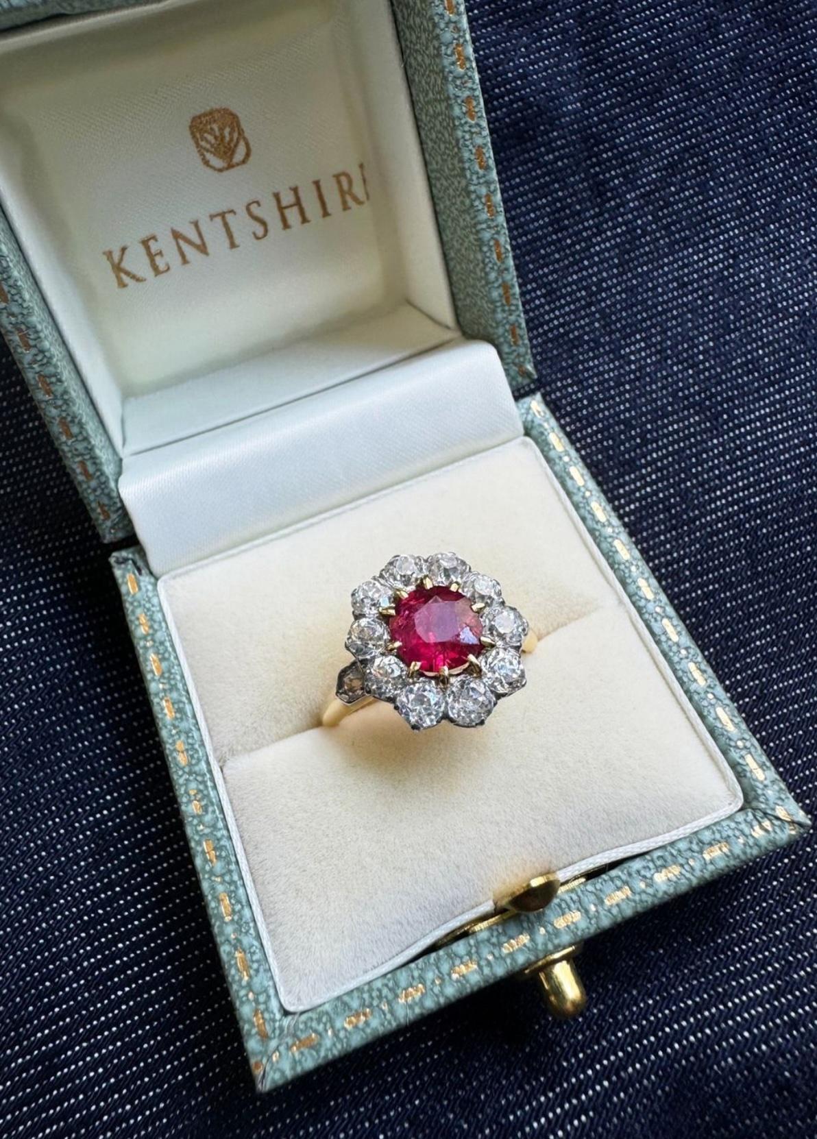 Early 20th Century Edwardian Ruby and Diamond Cluster Ring, No Heat For Sale 2