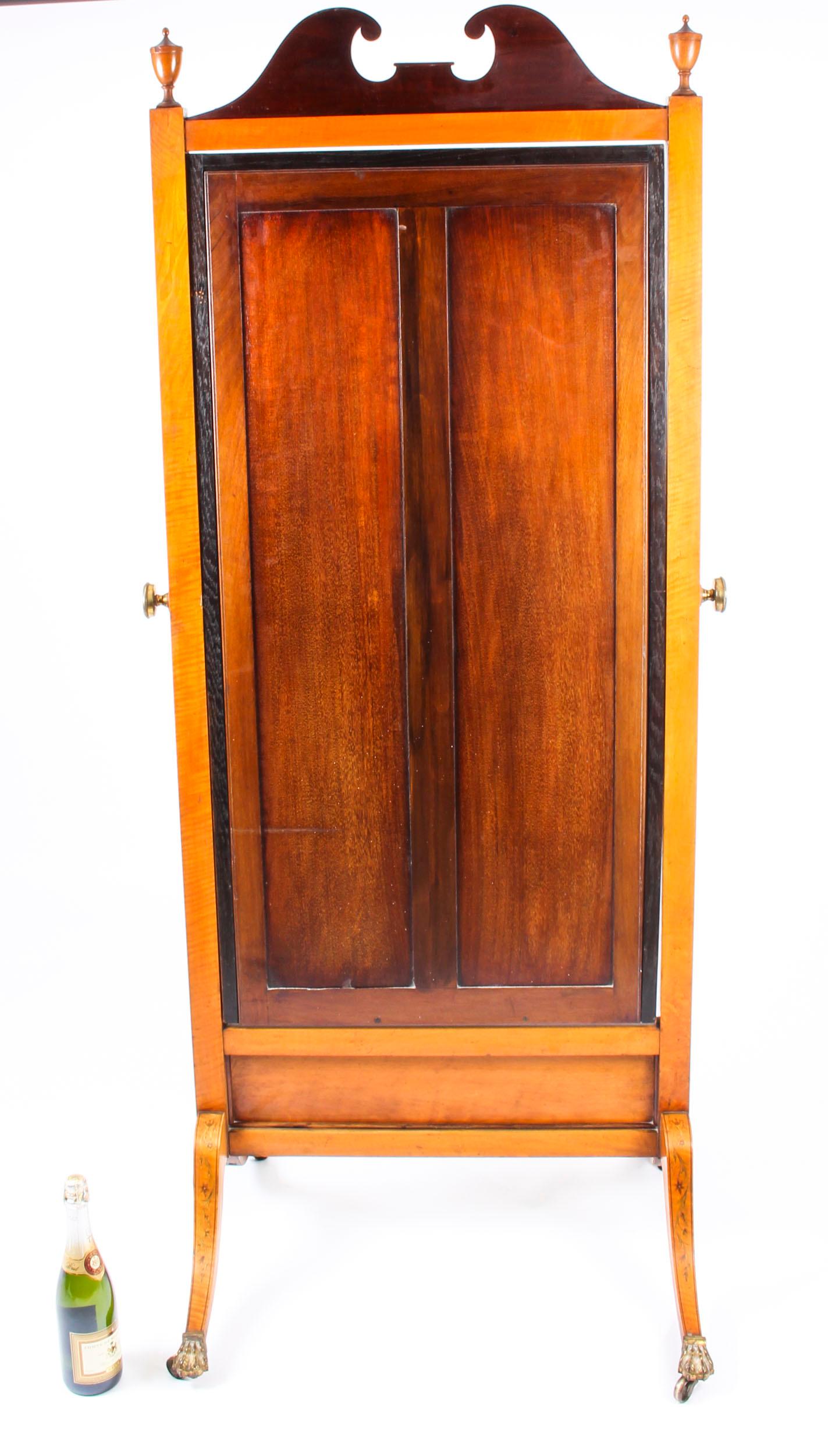 Early 20th Century Edwardian Satinwood Marquetry Inlaid Cheval Mirror For Sale 10