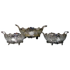 Antique Early 20th Century Edwardian Sterling Silver Suite Three Dishes London 1908-1909