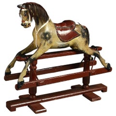 Antique Early 20th Century Edwardian Yellow and Dark Red Period Rocking Horse