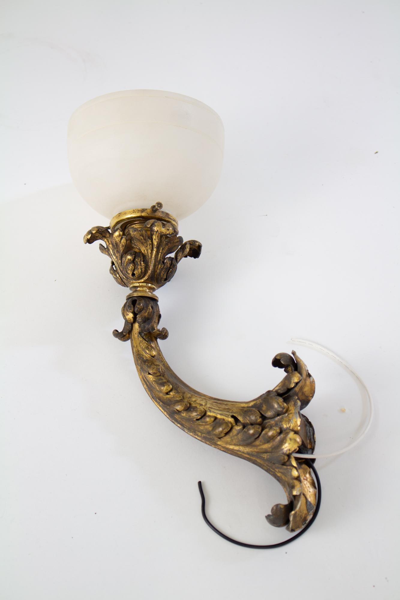 Early 20th Century E.F.Caldwell Gilt Leafy Sconces with Alabaster Shade - a Pair For Sale 4