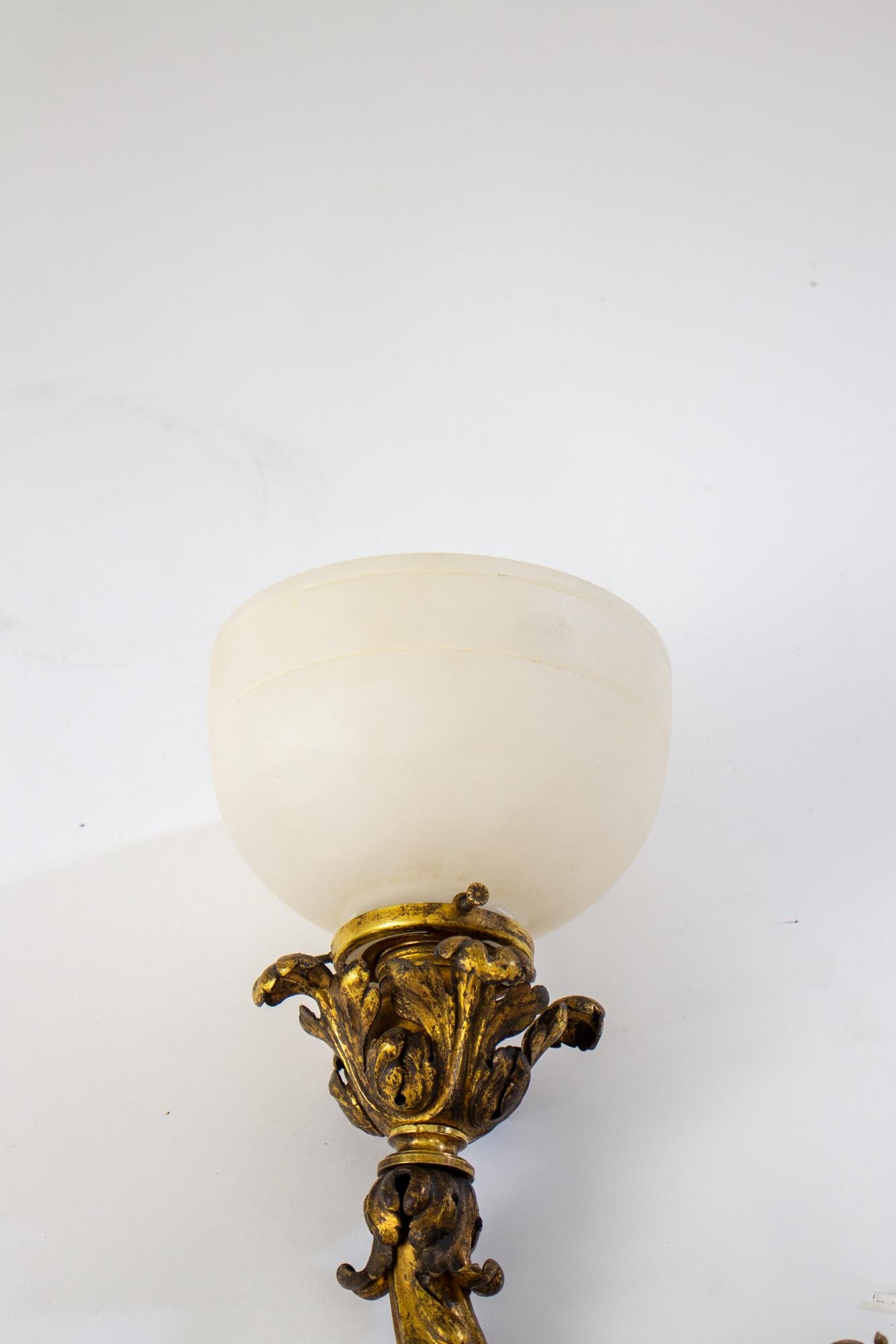 Early 20th Century E.F.Caldwell Gilt Leafy Sconces with Alabaster Shade - a Pair For Sale 5