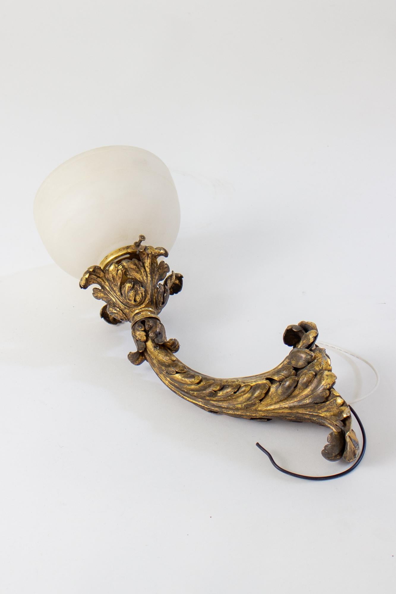 Early 20th Century E.F.Caldwell Gilt Leafy Sconces with Alabaster Shade - a Pair For Sale 8