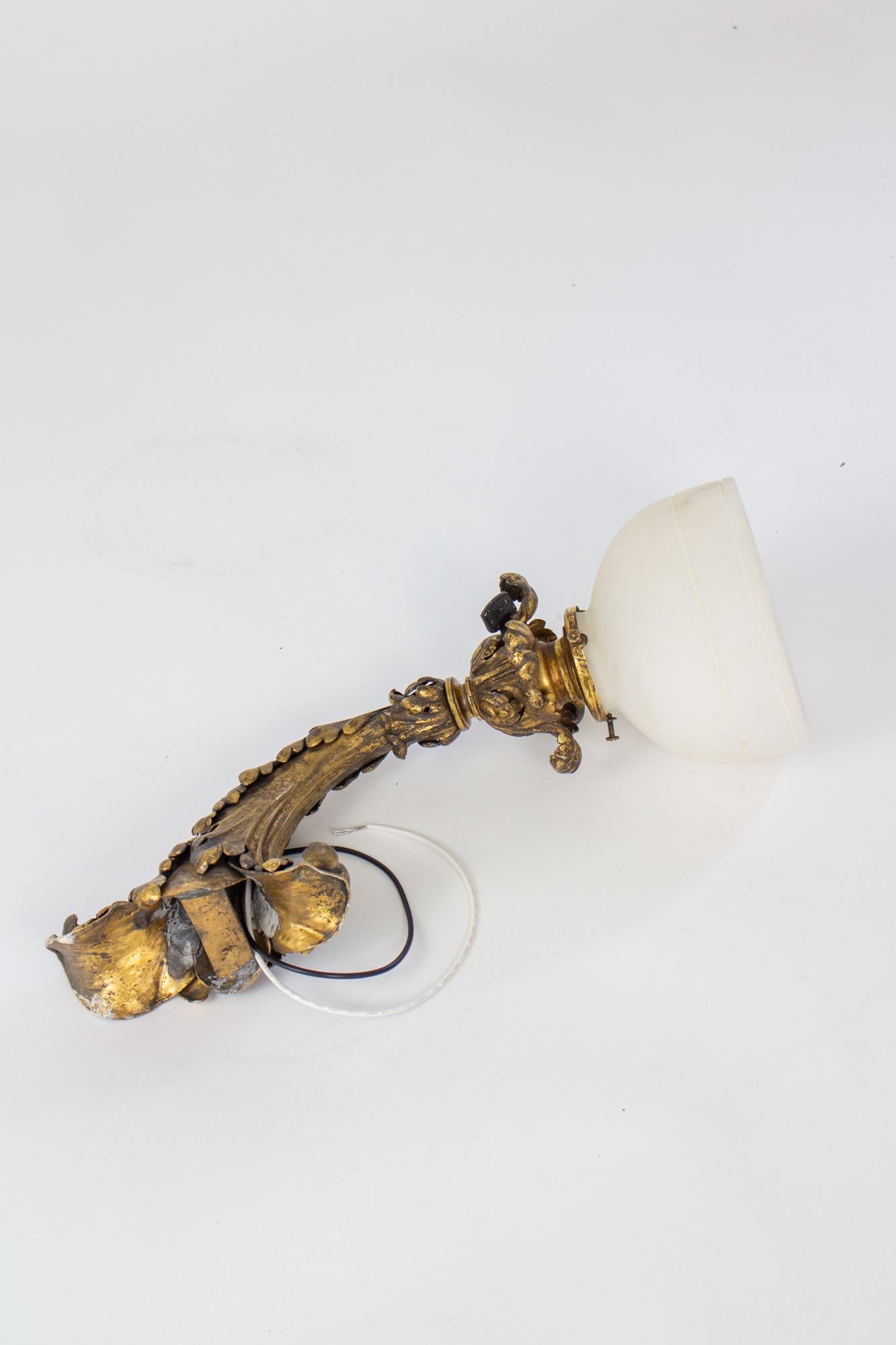 American Early 20th Century E.F.Caldwell Gilt Leafy Sconces with Alabaster Shade - a Pair For Sale