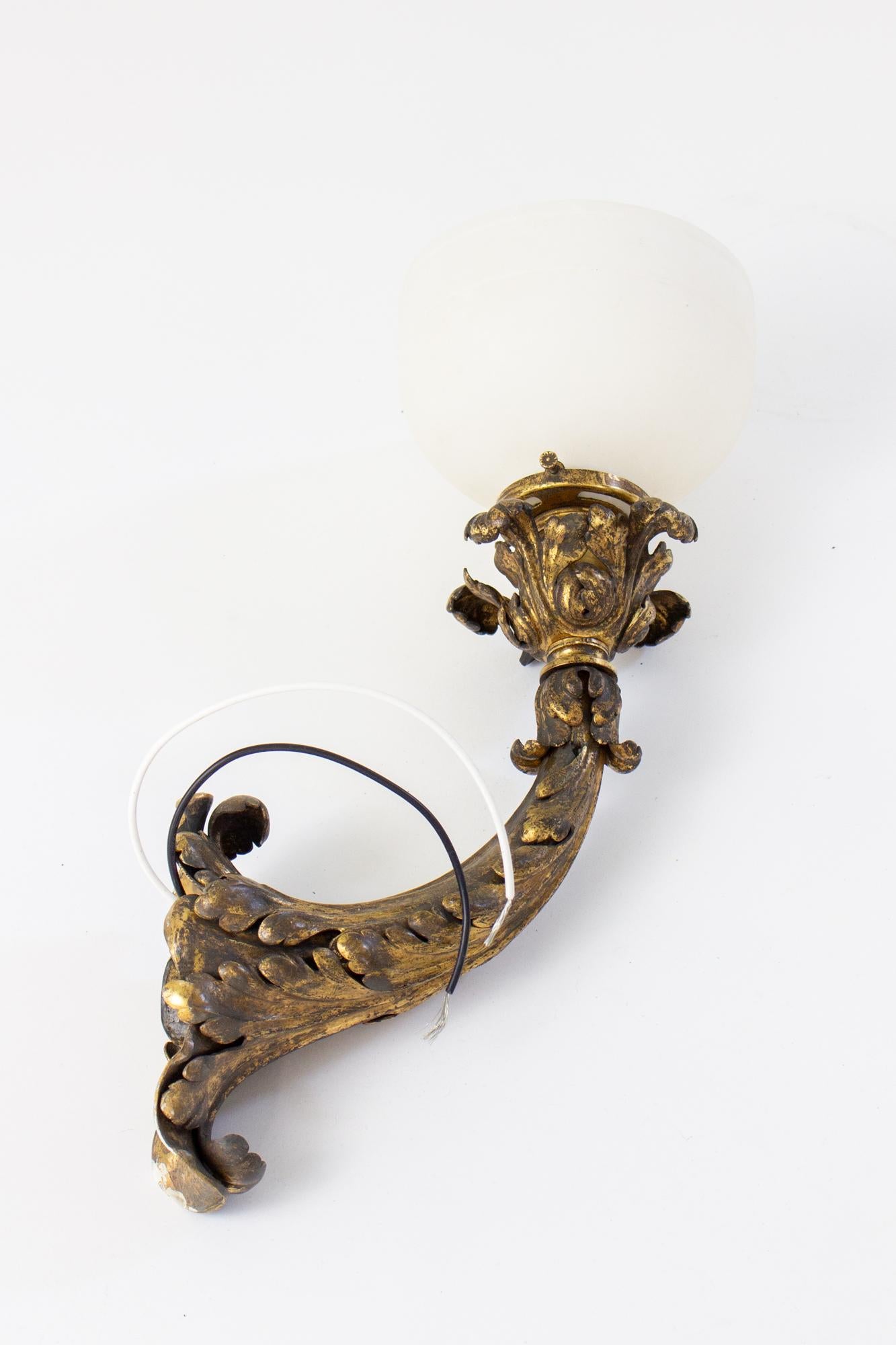 Early 20th Century E.F.Caldwell Gilt Leafy Sconces with Alabaster Shade - a Pair In Good Condition For Sale In Canton, MA