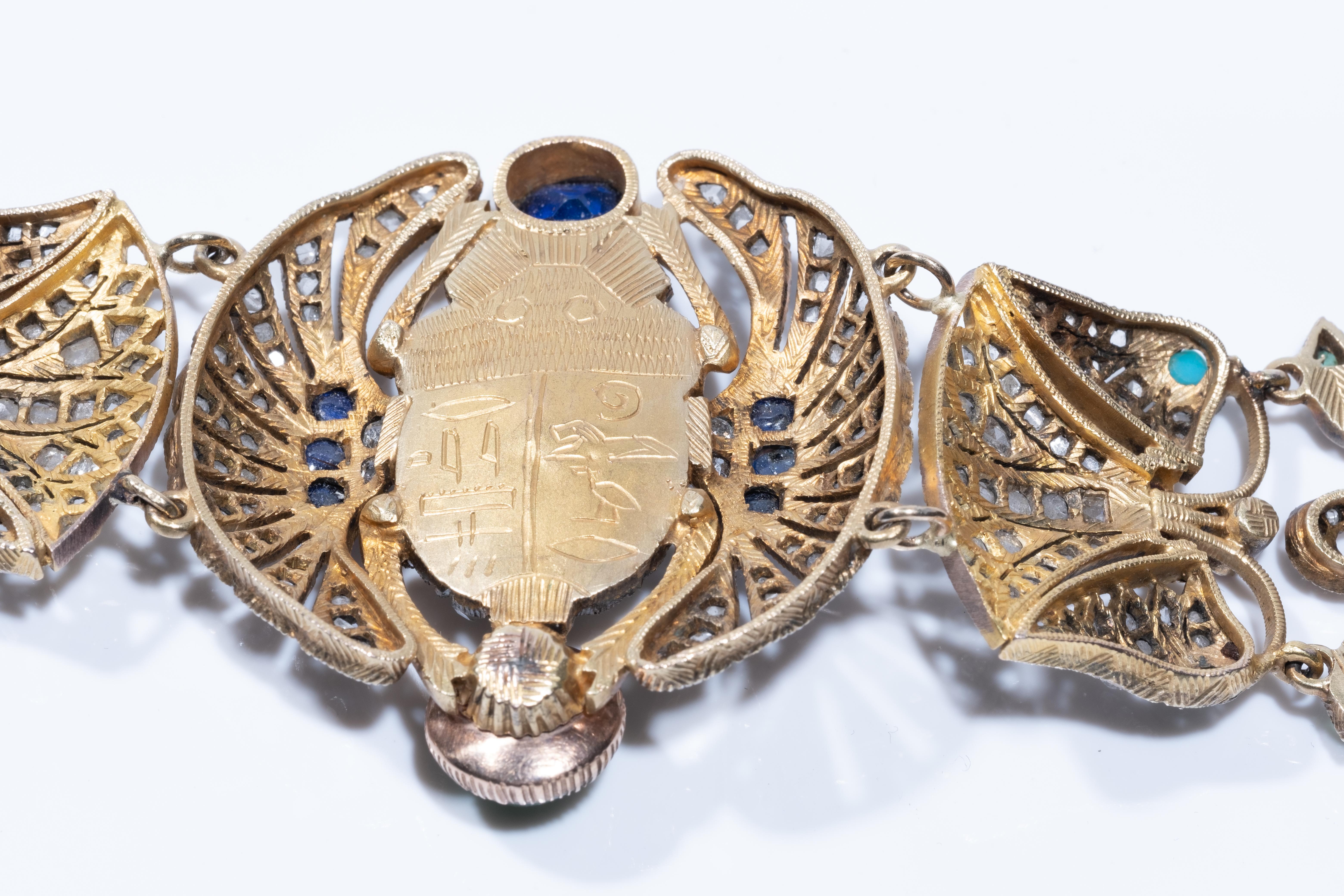 Early 20th Century Egyptian Revival Diamond and Gem-Set Scarab Bracelet 4
