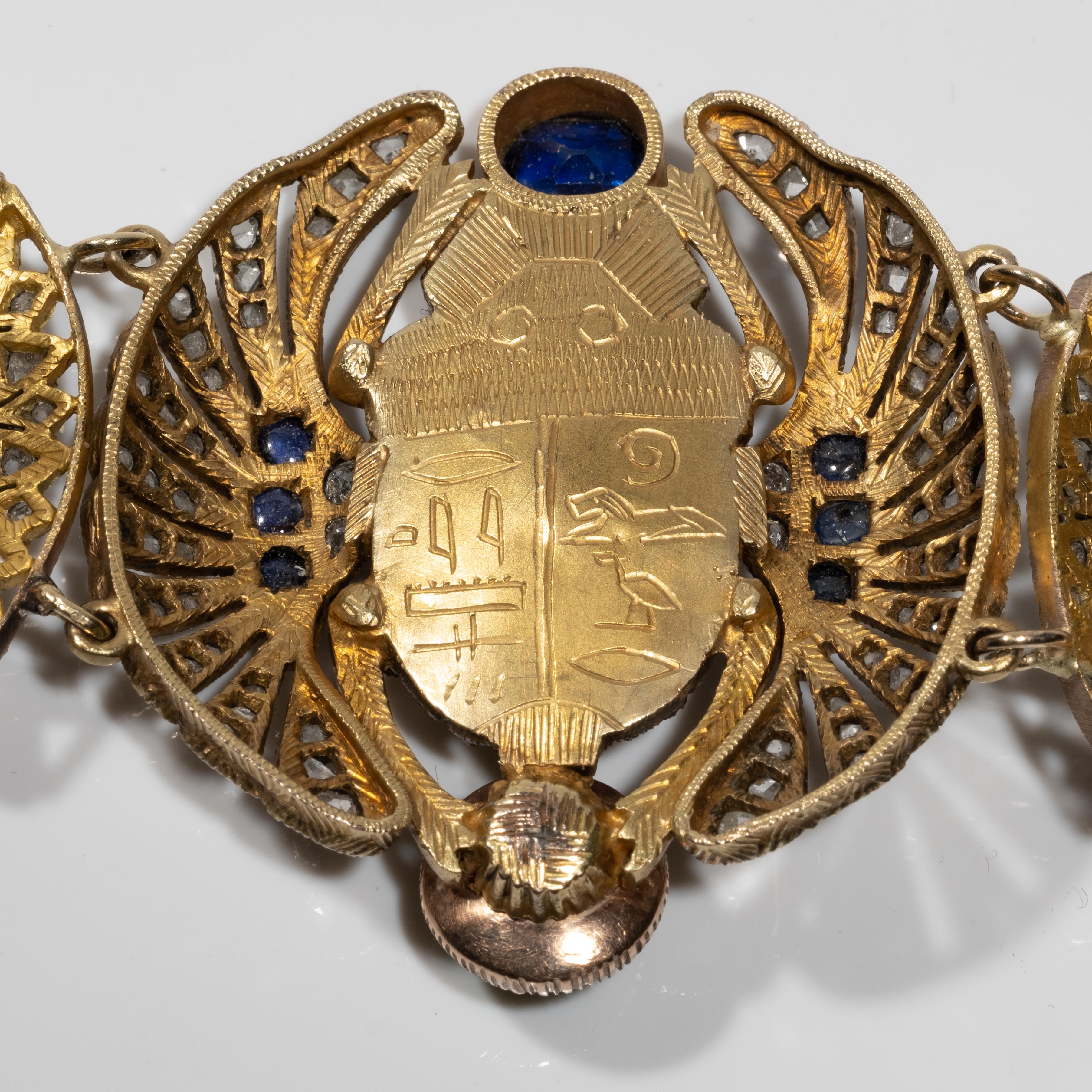 Early 20th Century Egyptian Revival Diamond and Gem-Set Scarab Bracelet 5