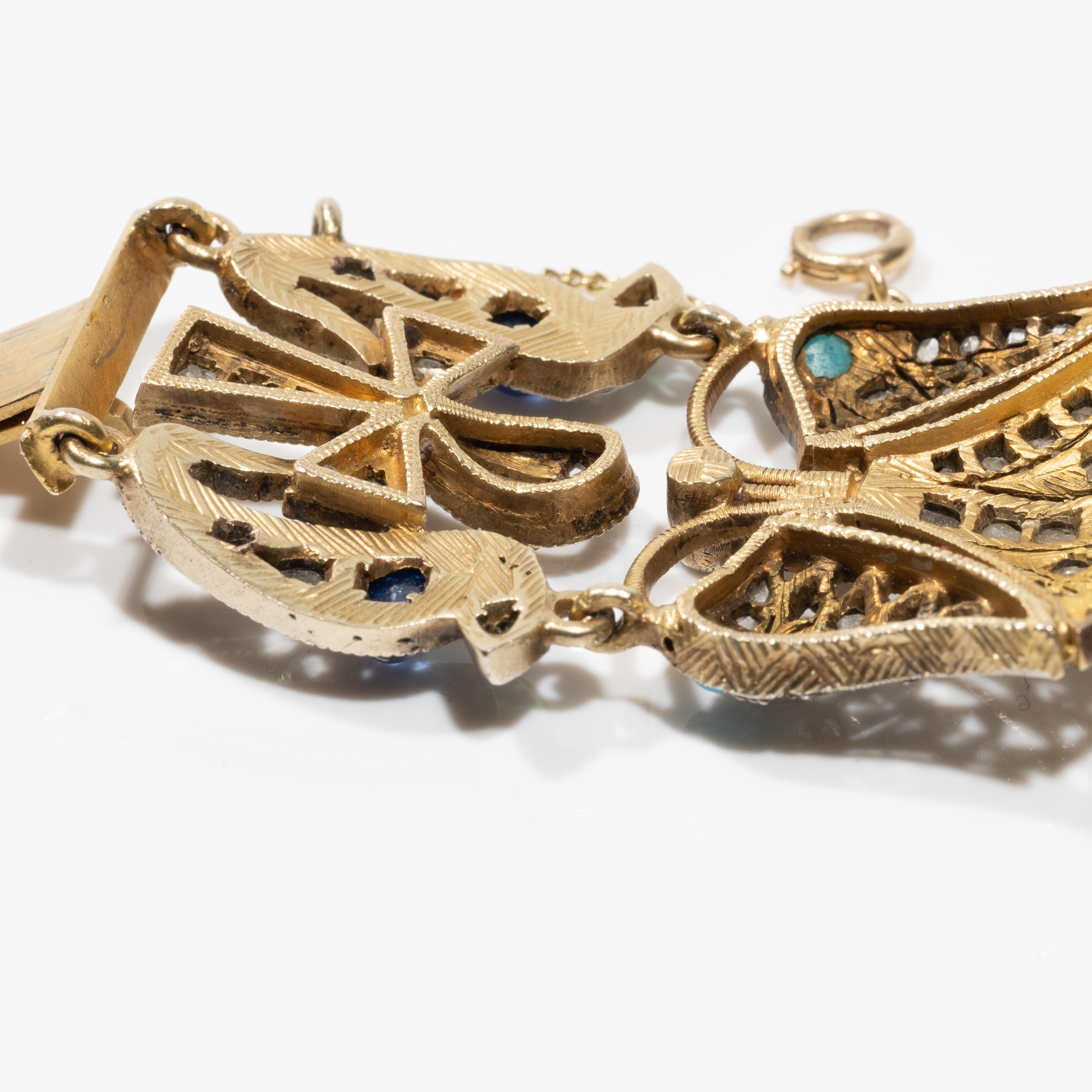 Early 20th Century Egyptian Revival Diamond and Gem-Set Scarab Bracelet 7