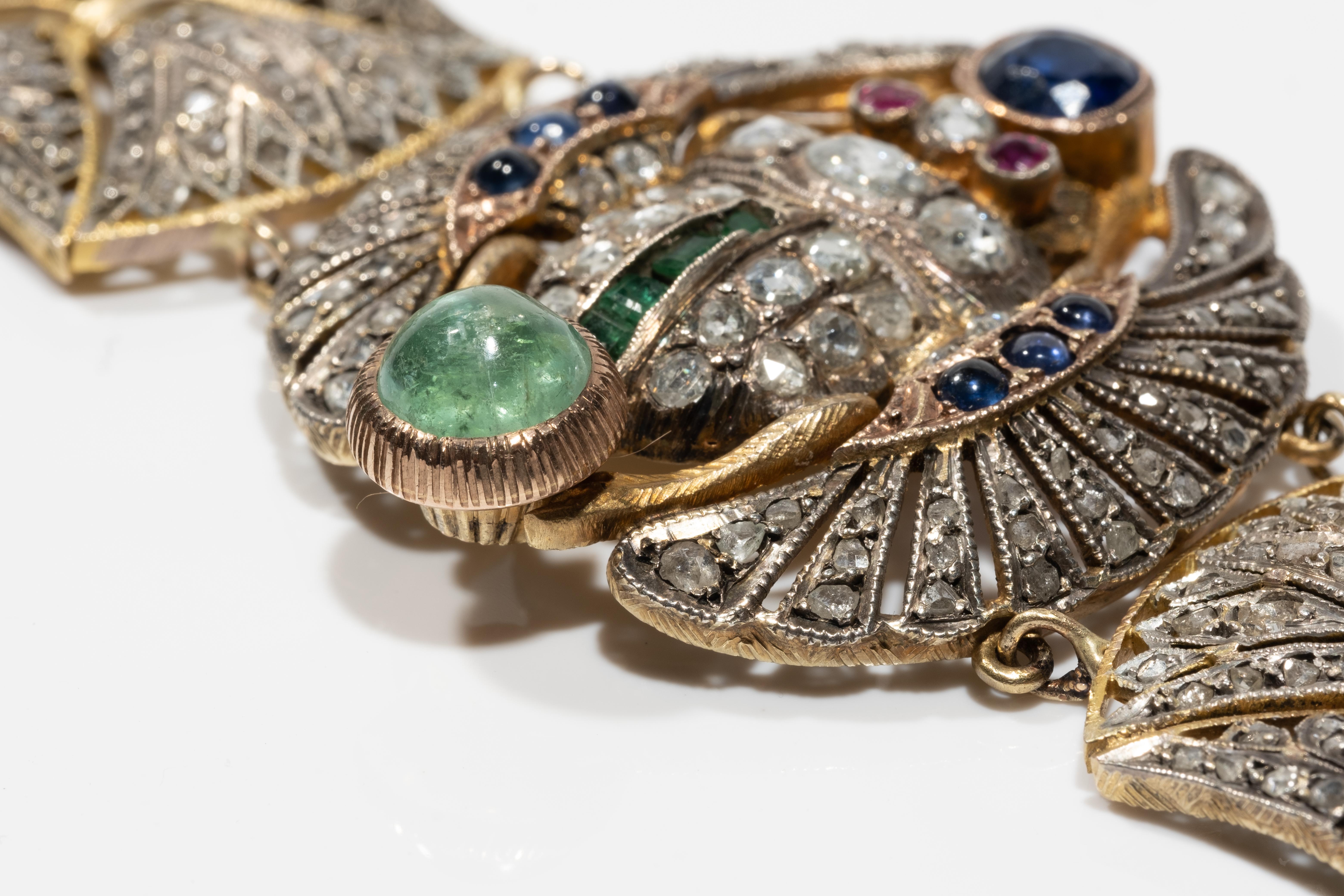 Rose Cut Early 20th Century Egyptian Revival Diamond and Gem-Set Scarab Bracelet