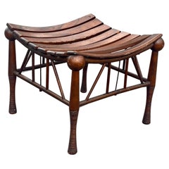 Early 20th Century Egyptian Revival Slat Oak Thebes Stool