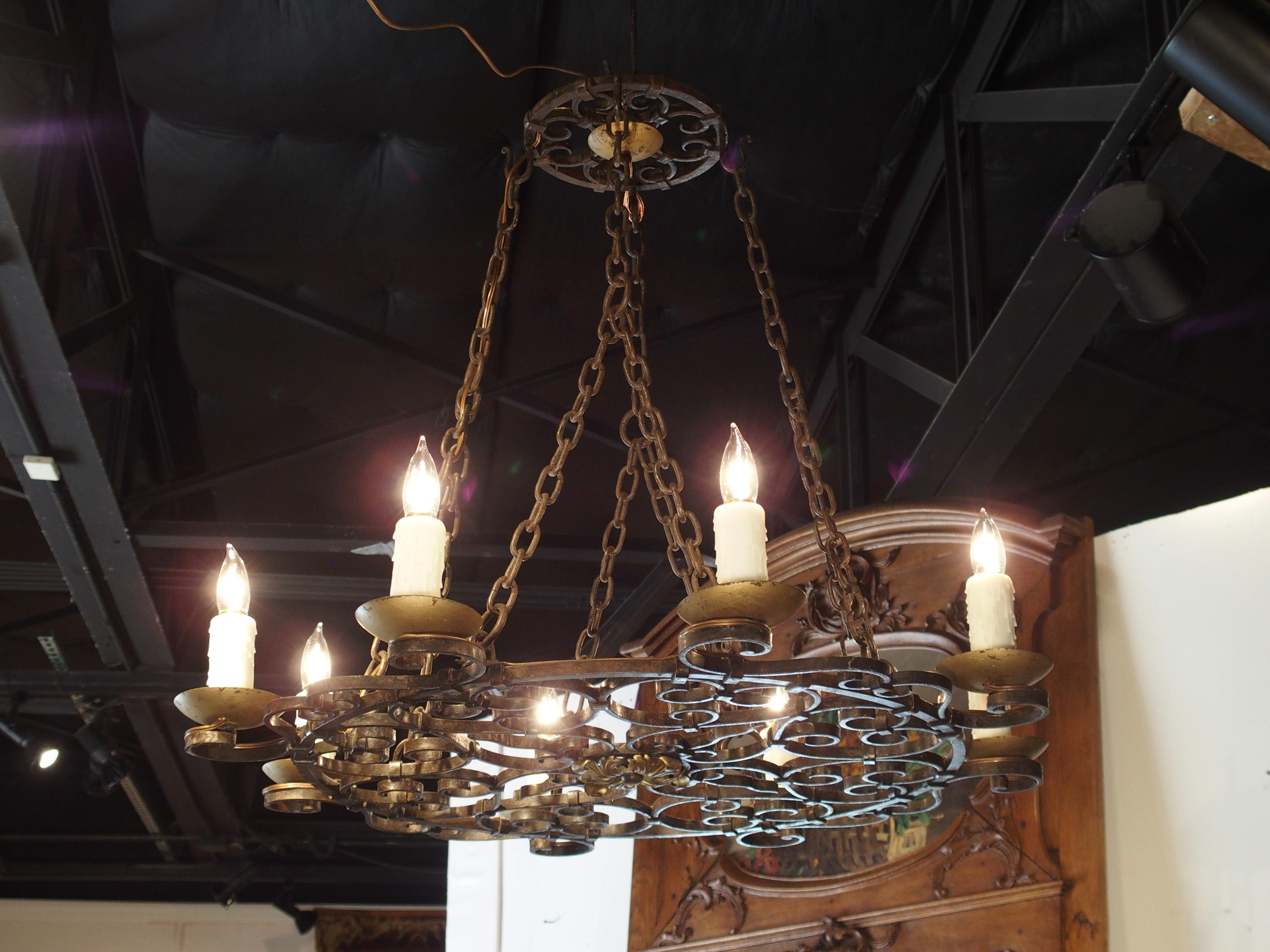 Early 20th Century Eight-Light Iron Chandelier from France For Sale 2