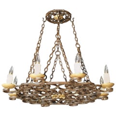 Antique Early 20th Century Eight-Light Iron Chandelier from France