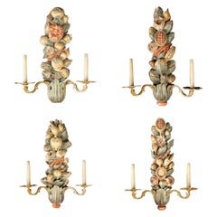 Early 20th Century Elegant French Fruit and Flower Adorned Gilt Bronze Sconces