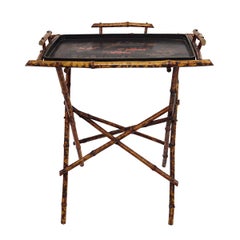 Early 20th Century Elegant Oriental Tray Table on a Bamboo Stand