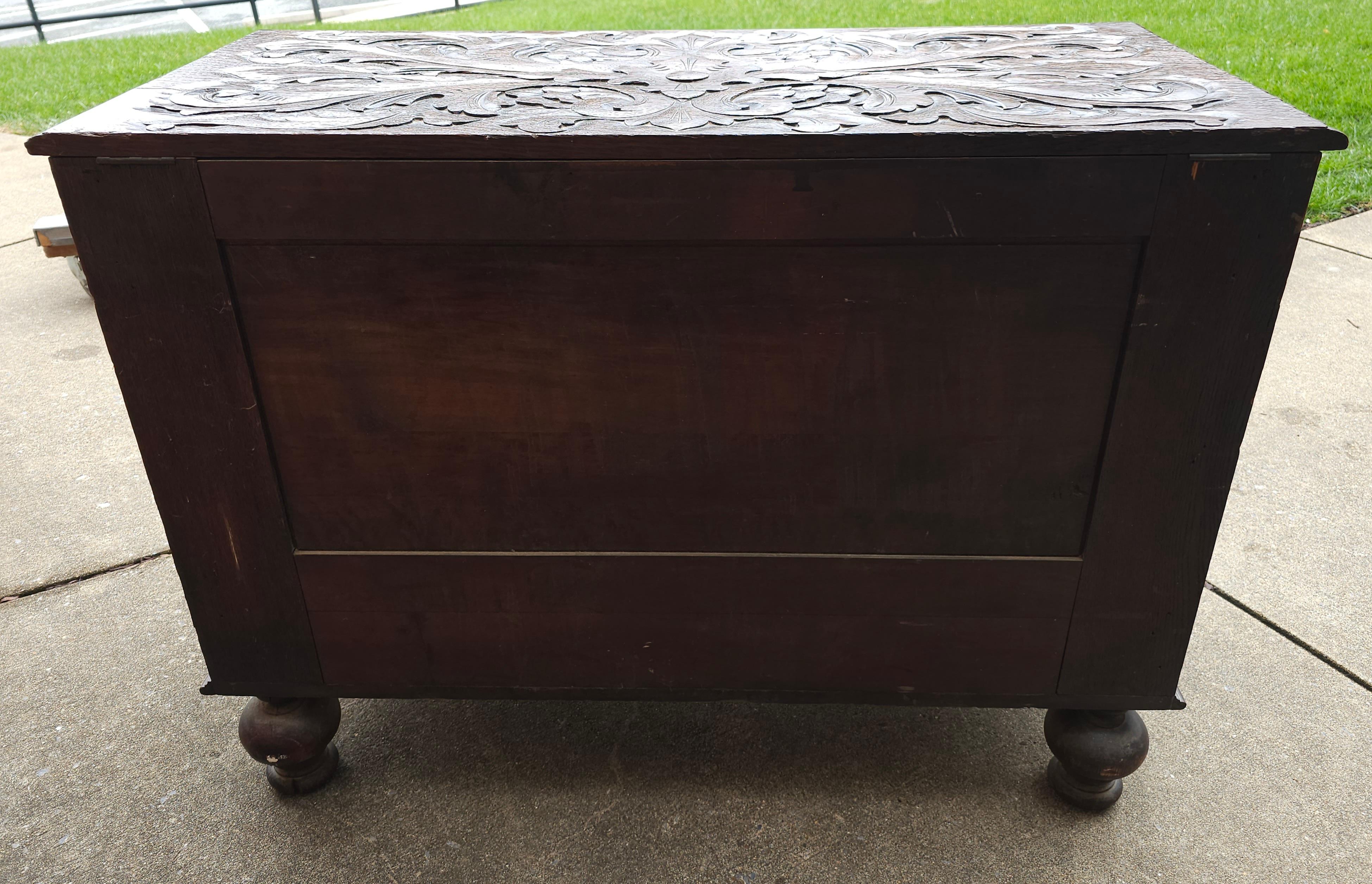 Early 20th Century Elizabethan Style Hand Carved Oak Storage / Blanket Chest For Sale 11