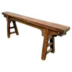 Early 20th Century Elm Wood Primitive Skinny Bench