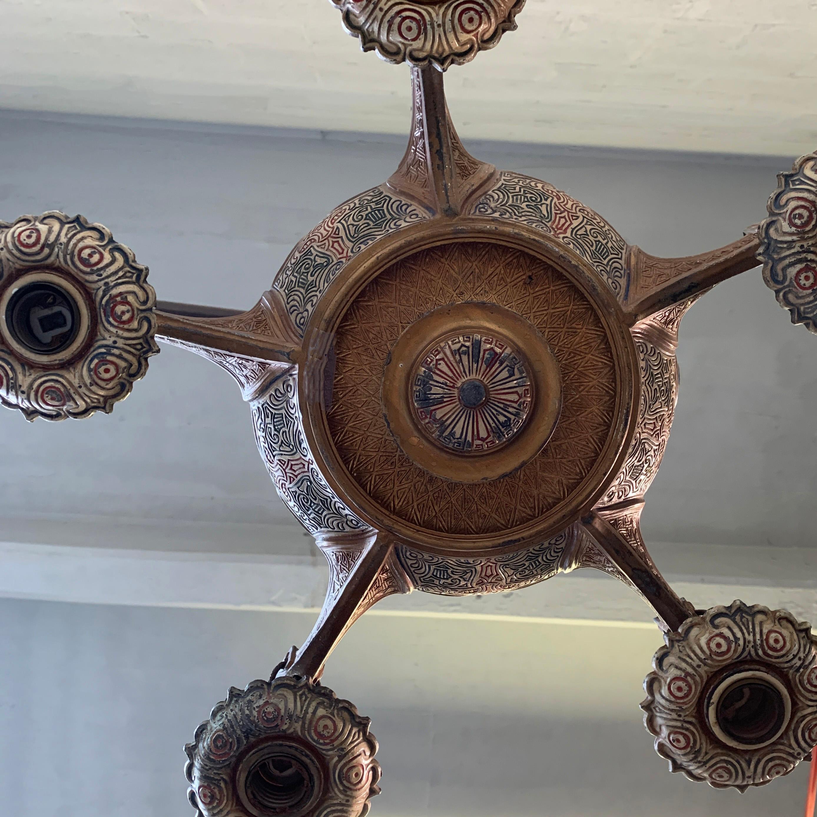 Early 20th Century Embossed Metal Moroccan Chandelier 6