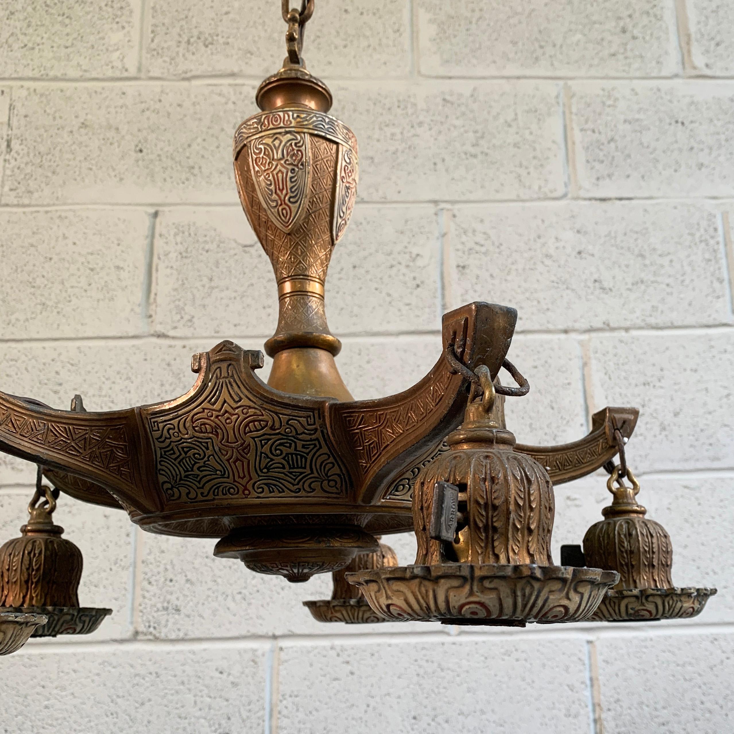 Early 20th Century Embossed Metal Moroccan Chandelier In Good Condition In Brooklyn, NY
