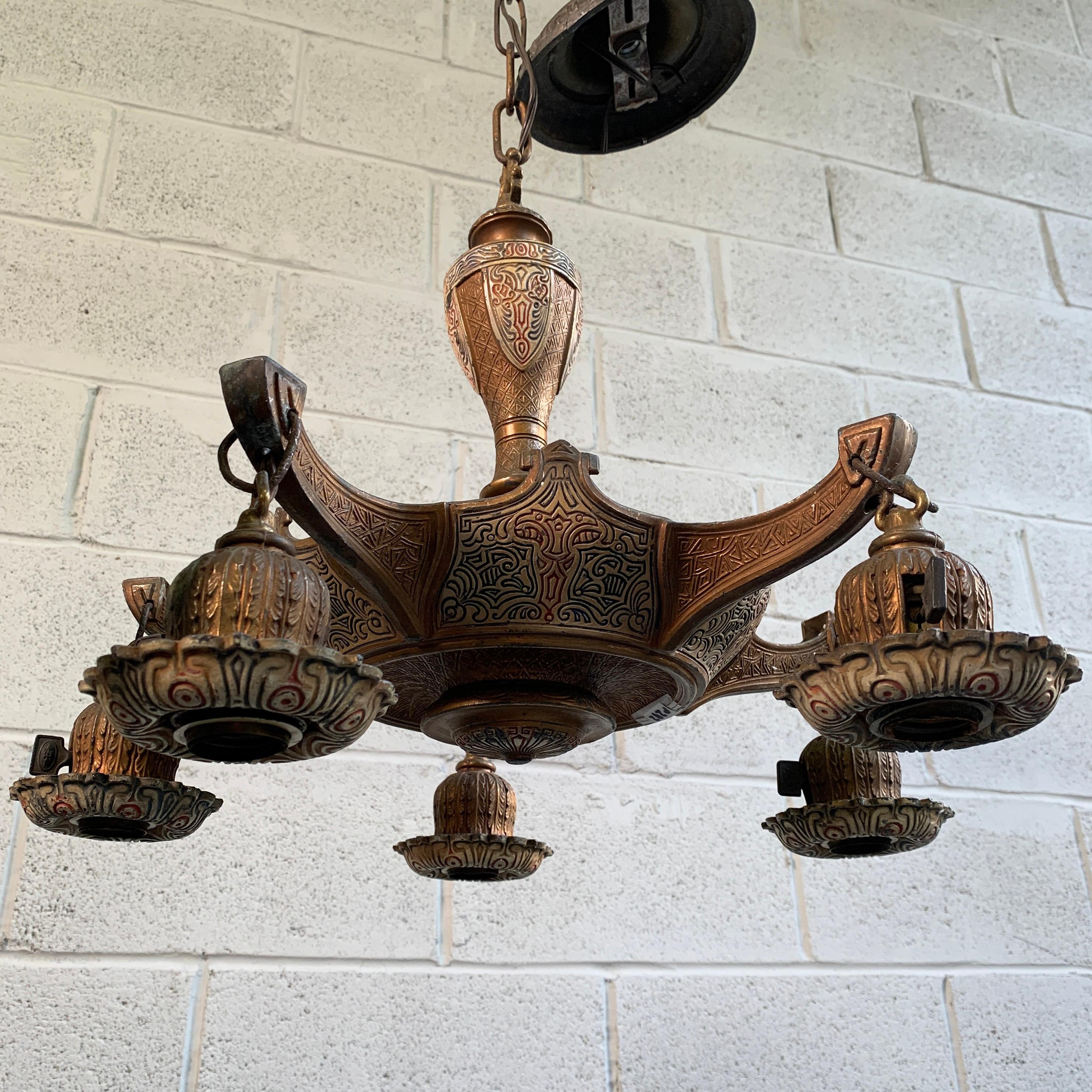 Early 20th Century Embossed Metal Moroccan Chandelier 1