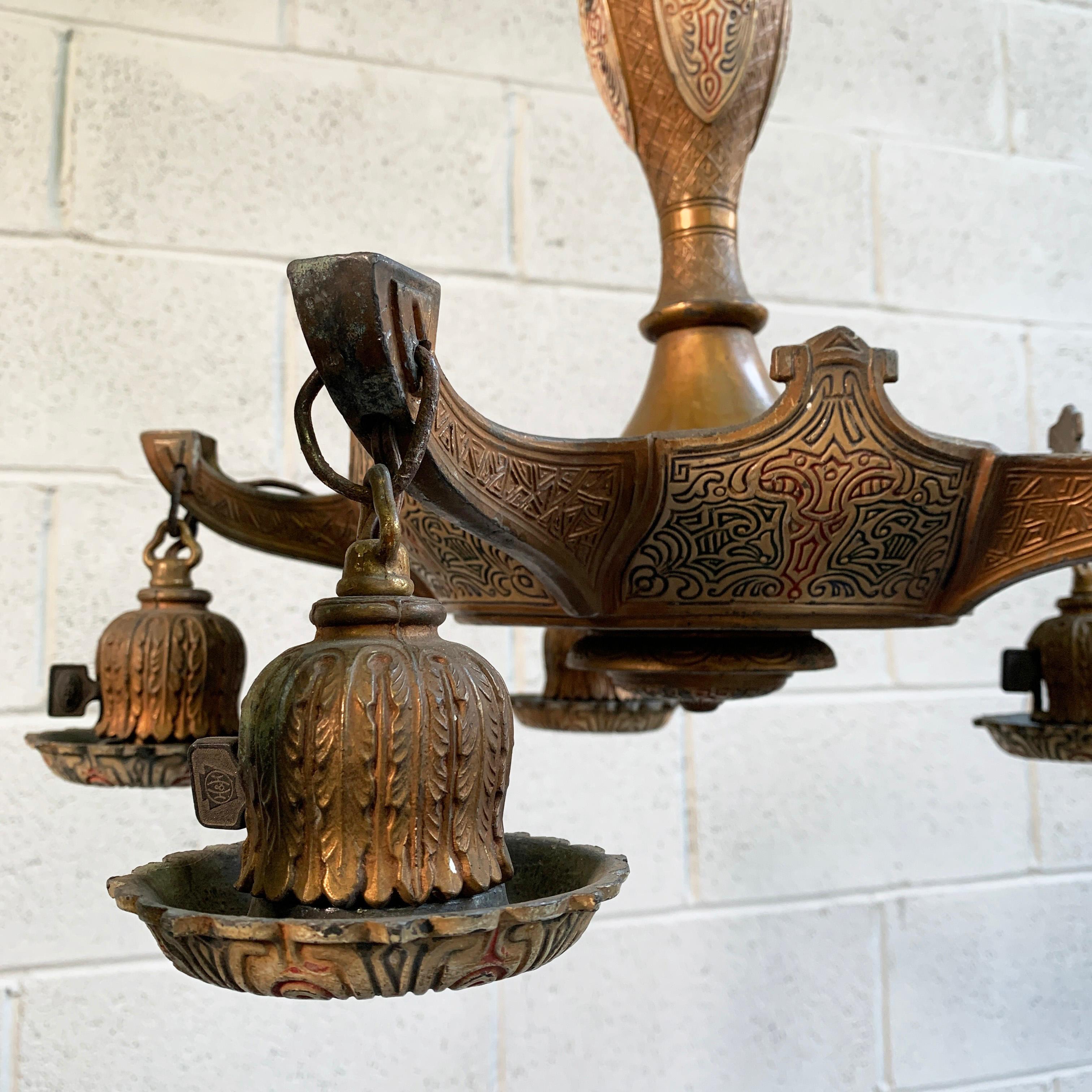 Early 20th Century Embossed Metal Moroccan Chandelier 2