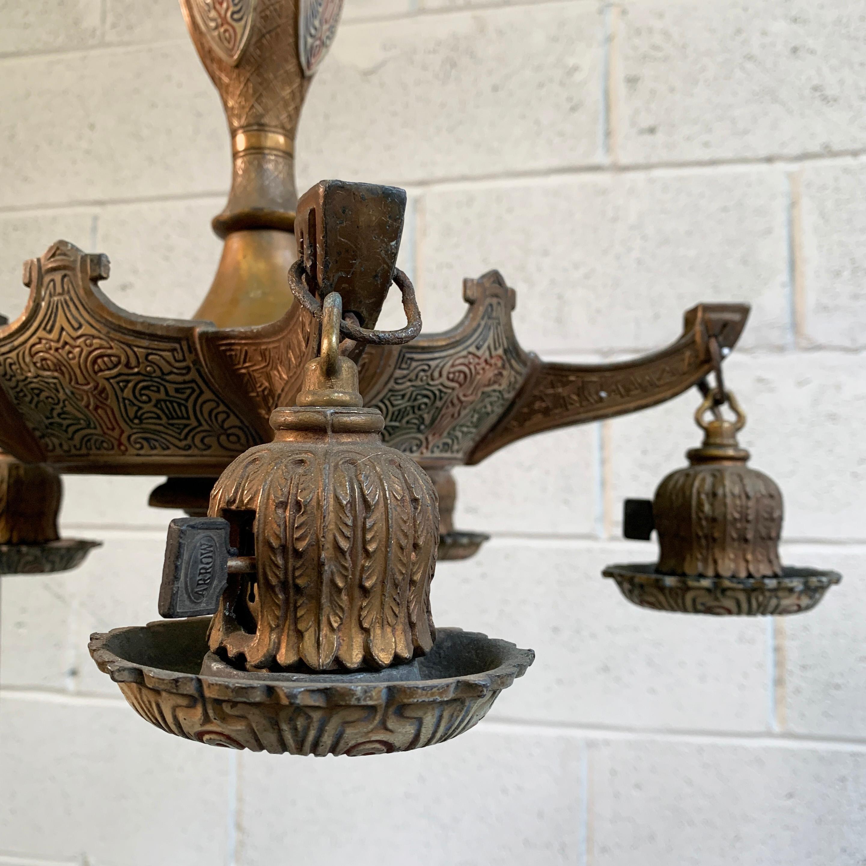 Early 20th Century Embossed Metal Moroccan Chandelier 3