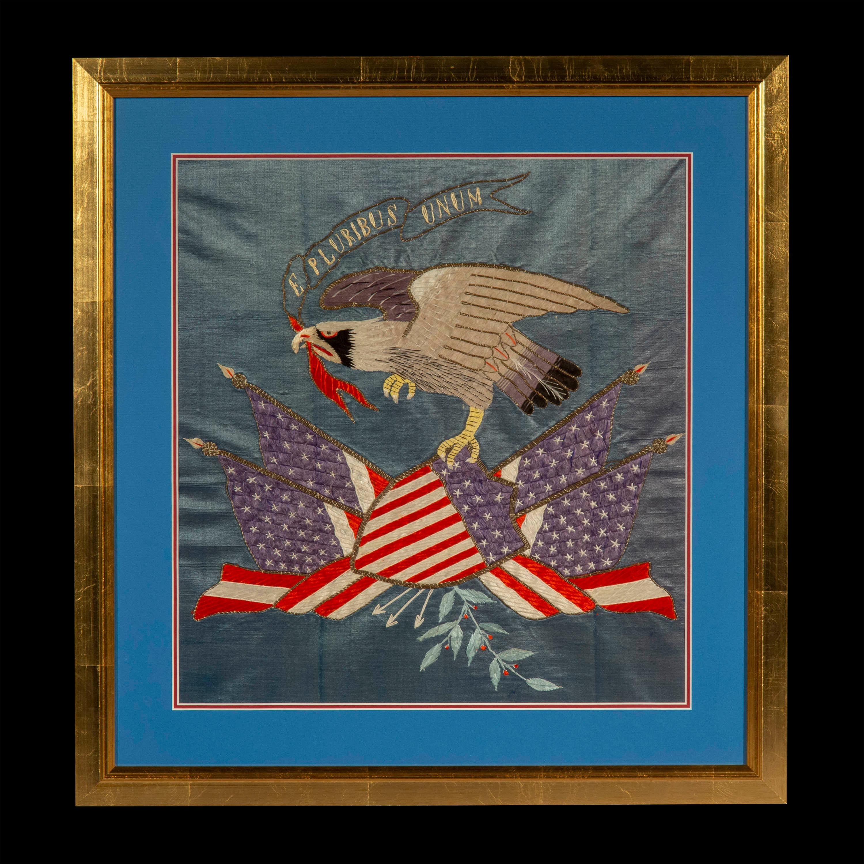 Federal Early 20th Century Embroidered Picture of American Eagle