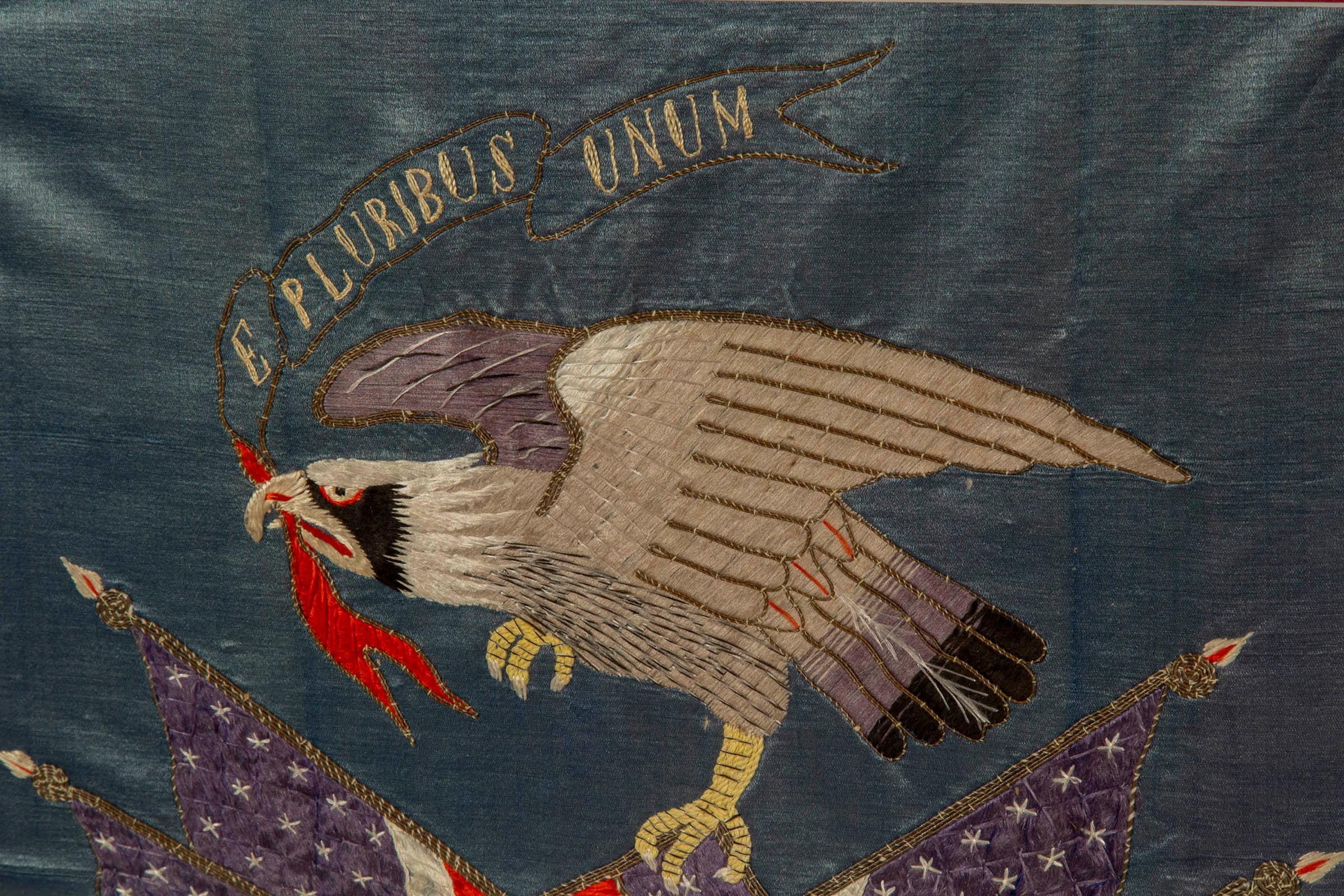 Silk Early 20th Century Embroidered Picture of American Eagle