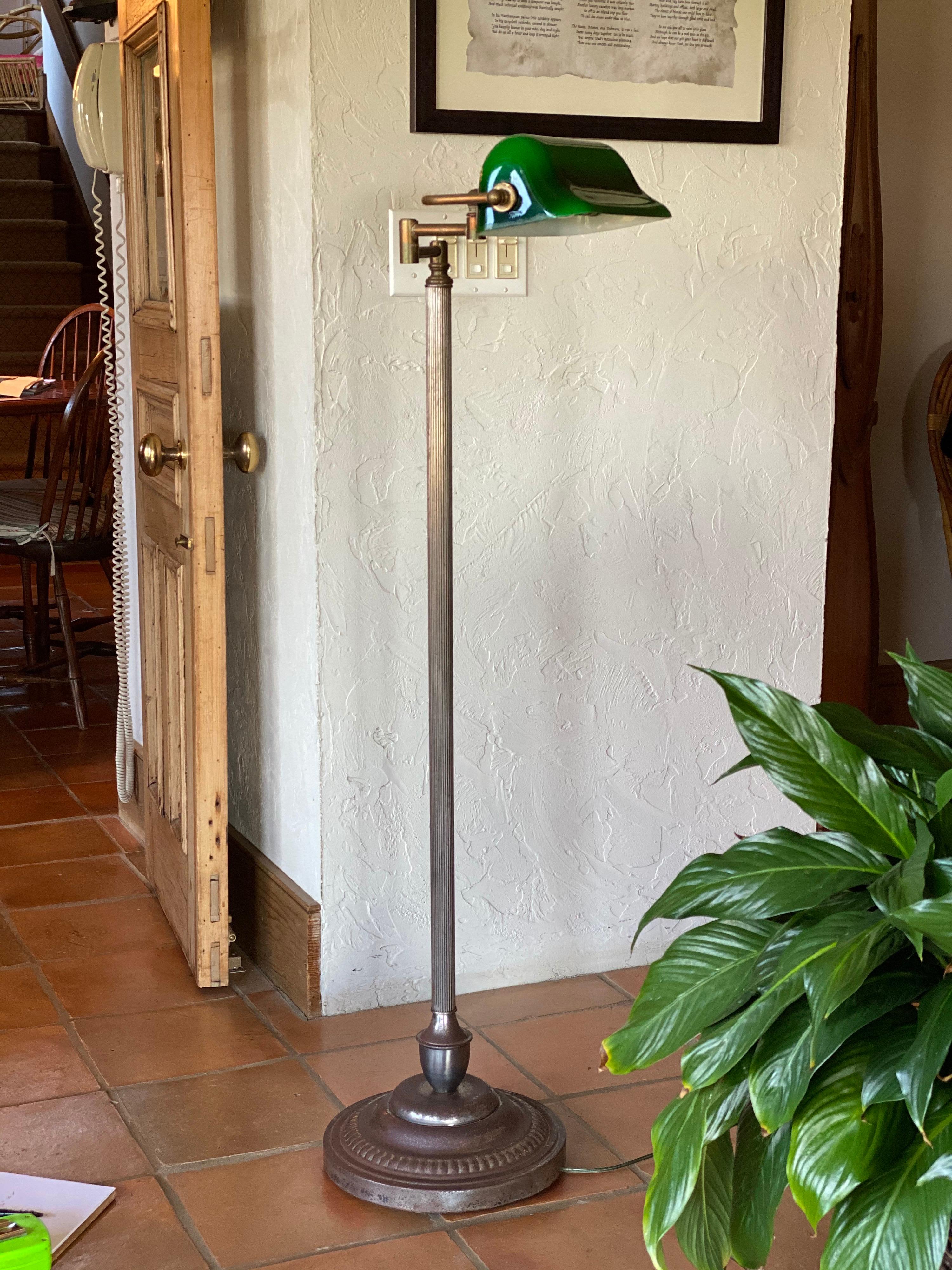 Early 20th Century Emeralite Shade Floor/Reading Lamp In Good Condition In Southampton, NY