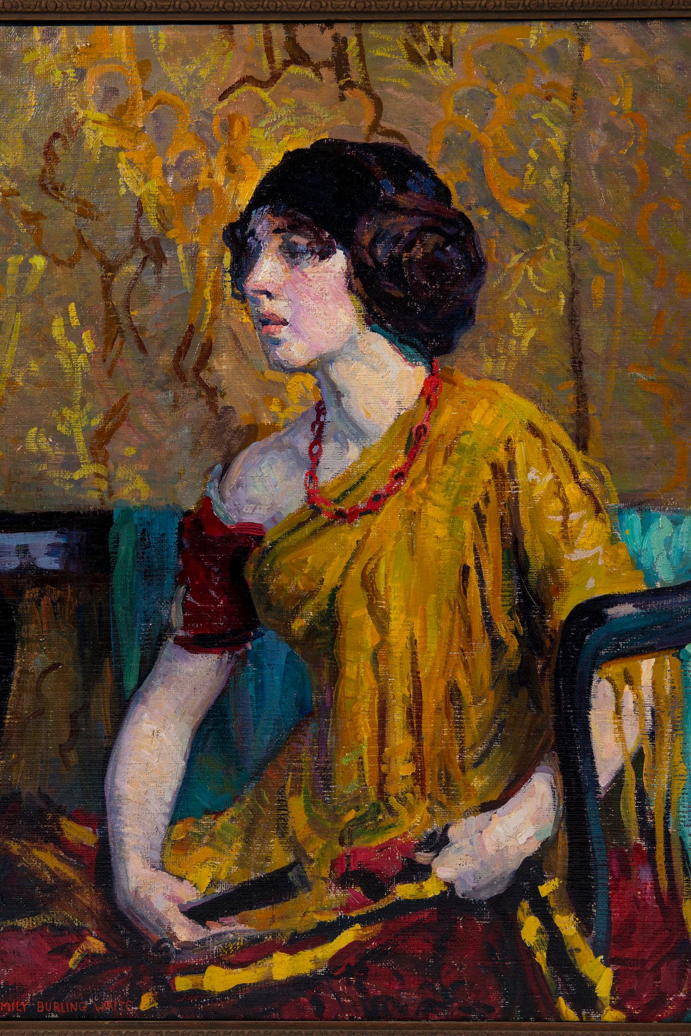 A beautiful and vividly colored early portrait by American artist Emily Burling Waite. 

The career of local artist Emily Burling Waite (1887-1980) spanned more than a quarter of a century. She was known for her oil portraits and still-life