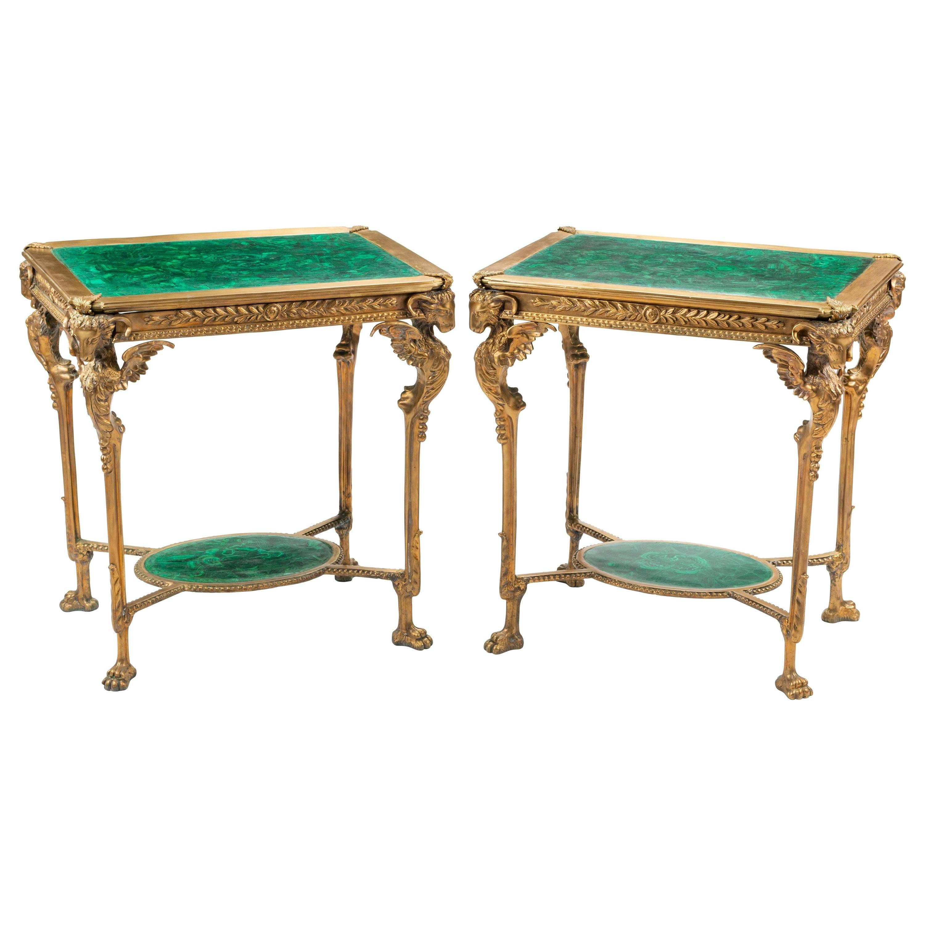 Early 20th Century Empire Malachite and Gilt Bronze Tables For Sale