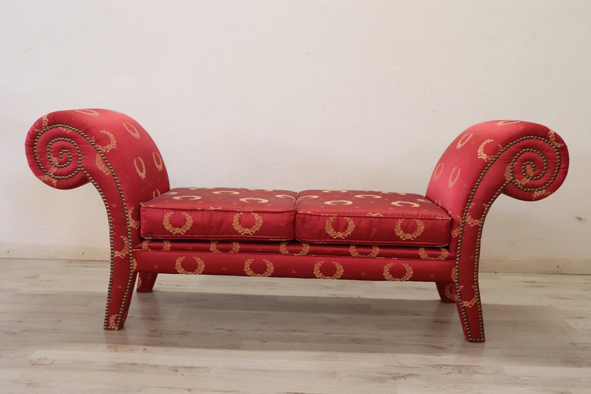 Early 20th Century Empire Style Bench Upholstered with Elegant Red Fabric 5