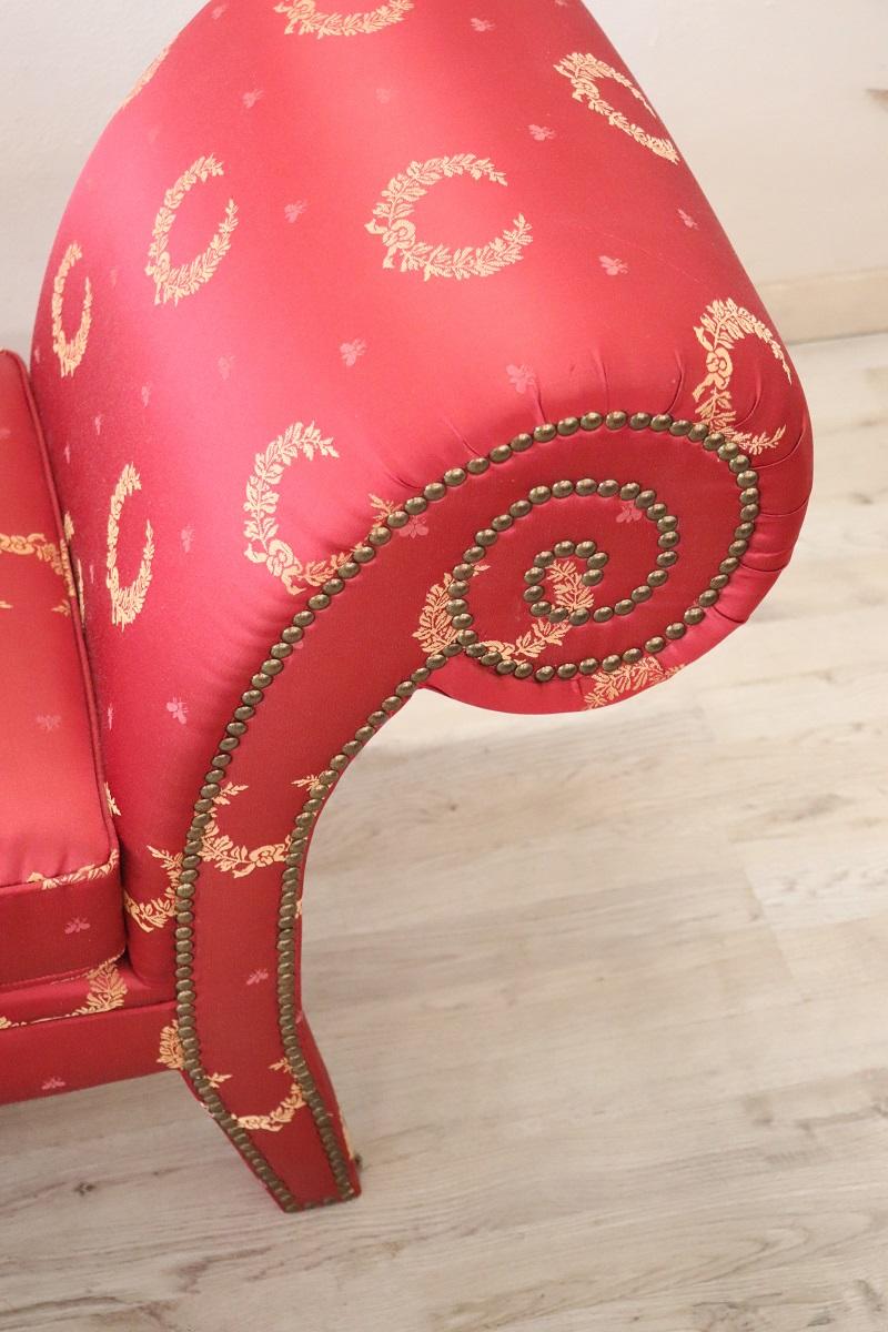 Early 20th Century Empire Style Bench Upholstered with Elegant Red Fabric 7