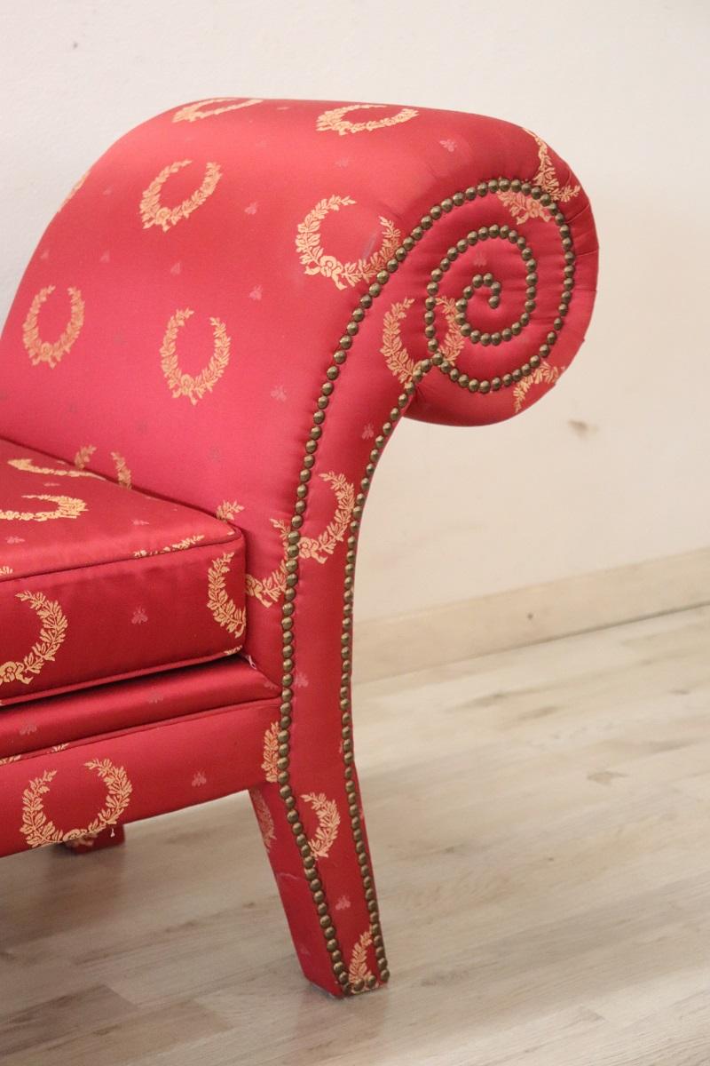 Italian Early 20th Century Empire Style Bench Upholstered with Elegant Red Fabric