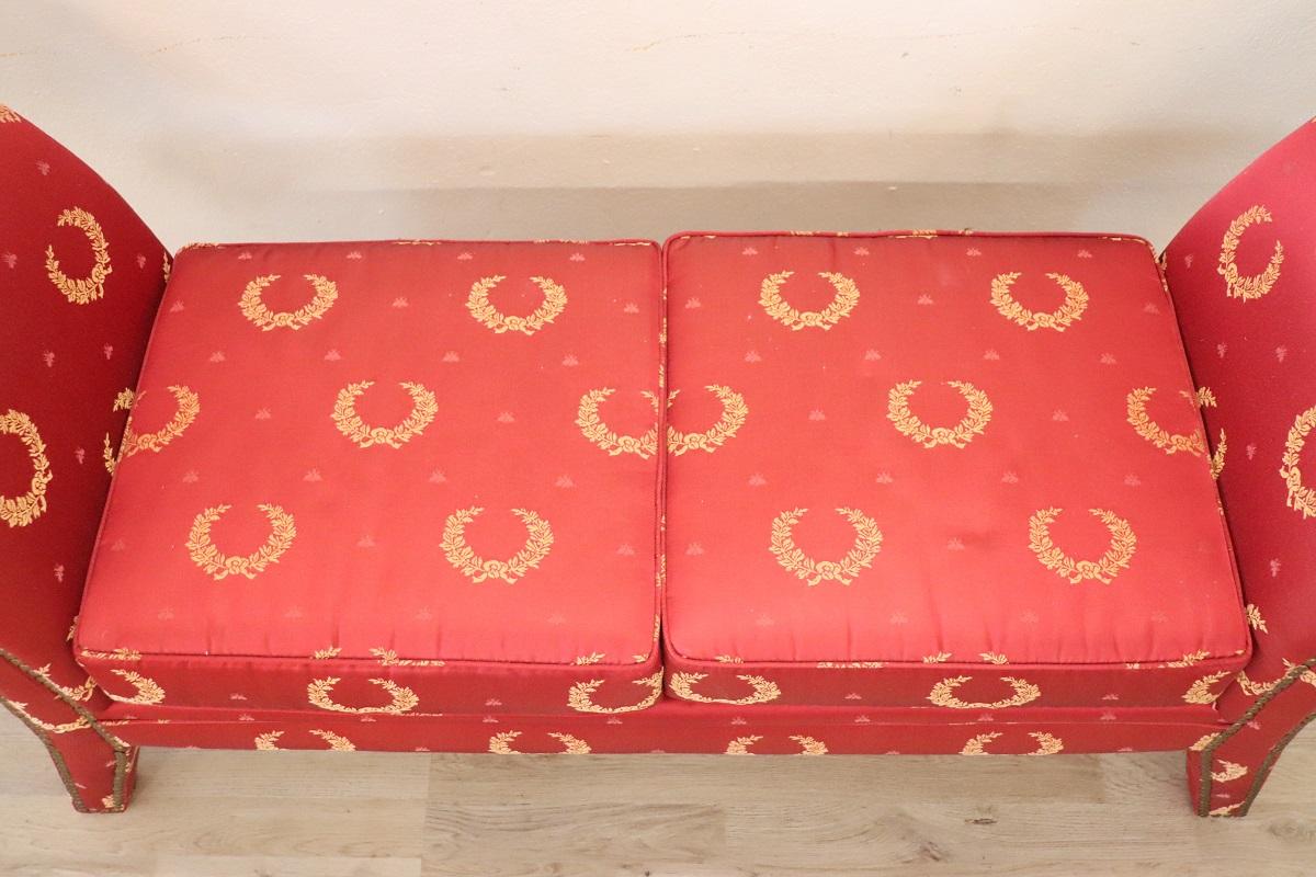 Early 20th Century Empire Style Bench Upholstered with Elegant Red Fabric 2
