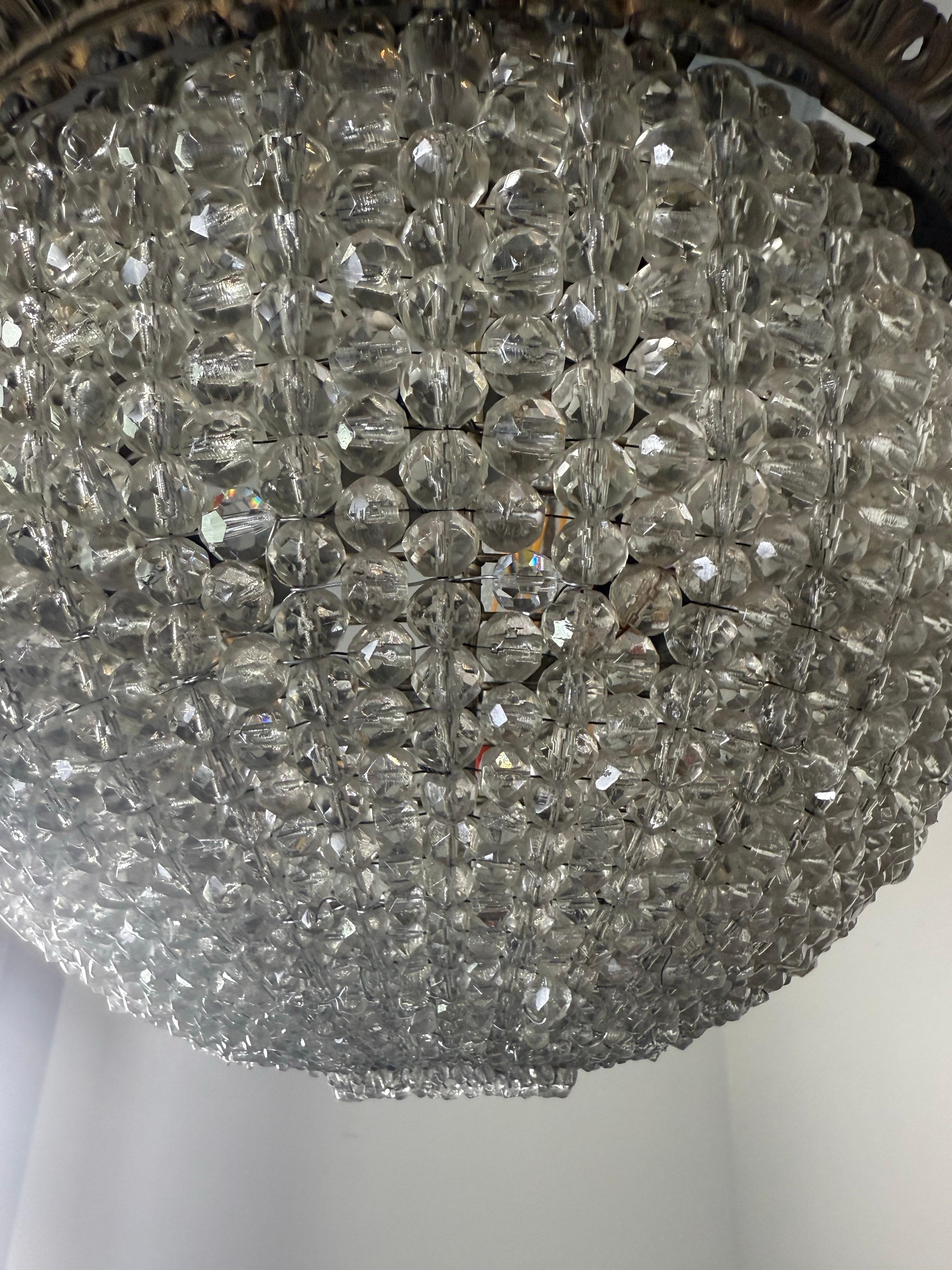 XX secolo Lampadario a cesto di cristallo stile Impero dei primi del Novecento