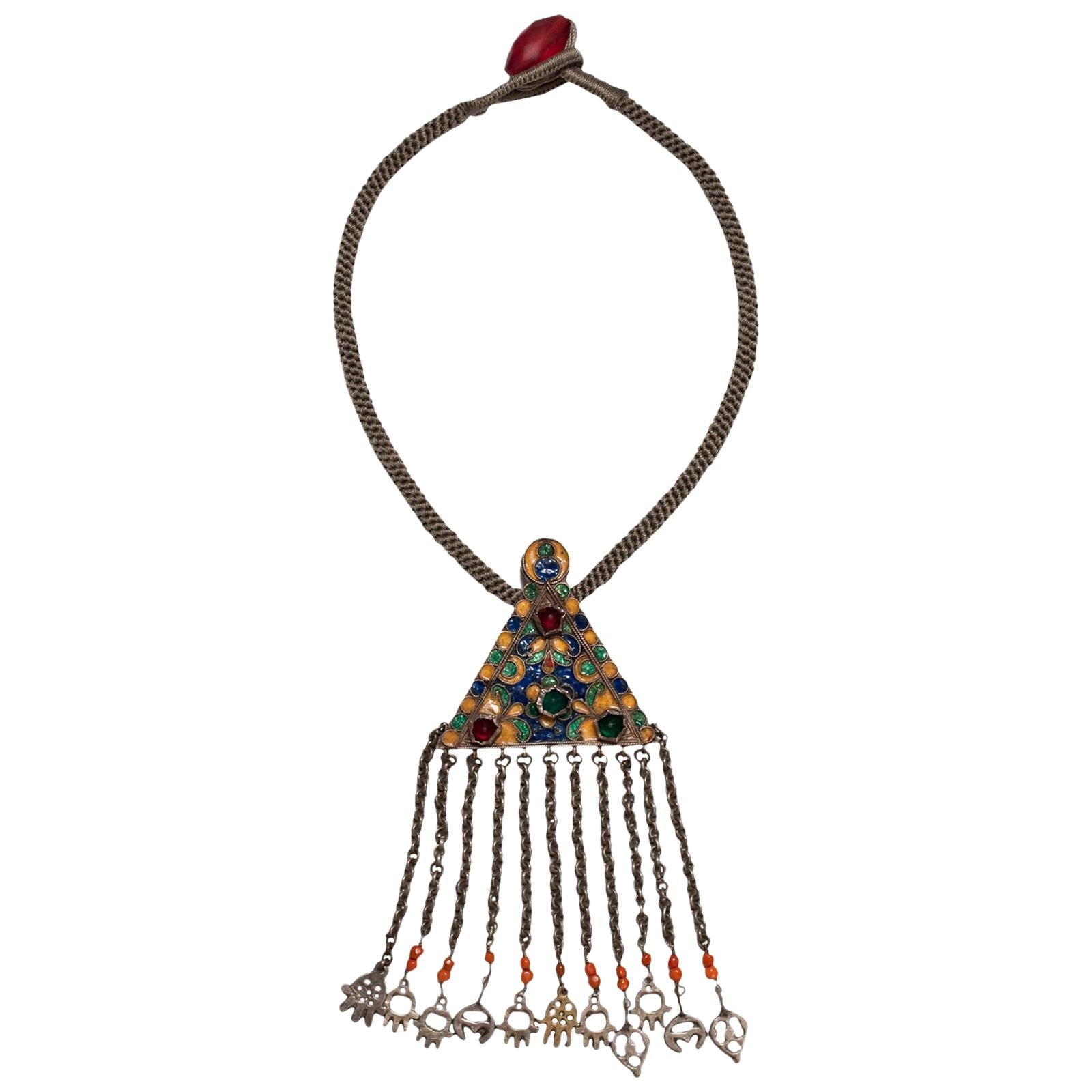 Early 20th Century Enamel and Silver Necklace, Djerba Island, Tunisia