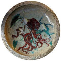 Early 20th Century Enamel Painted Japanese Satsuma Stoneware Charger