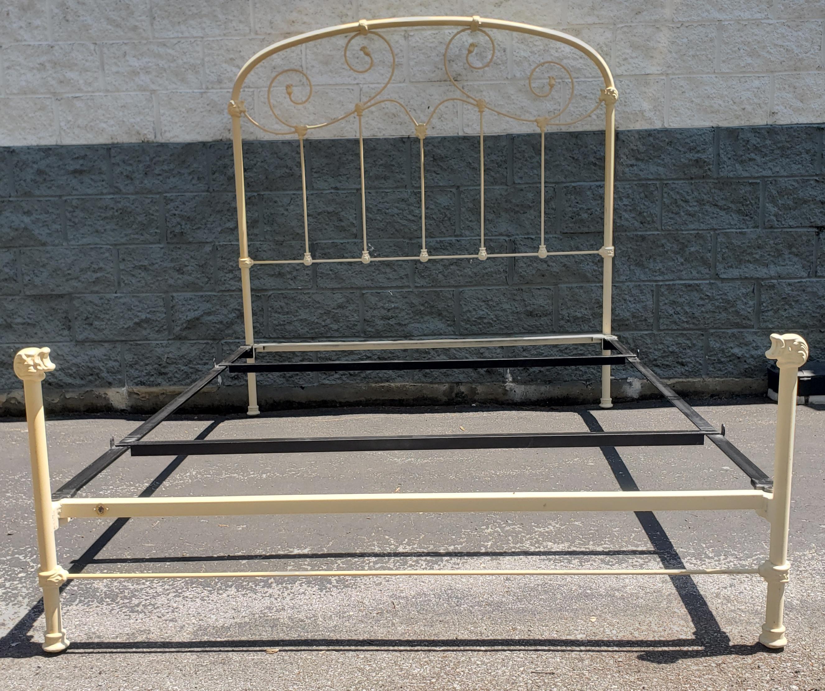 An Early 20th century Enamel Painted Metal Queen Size Bed in good vintage condition. Very sturdy. Solid metal. No metal tubing. Meaures 85