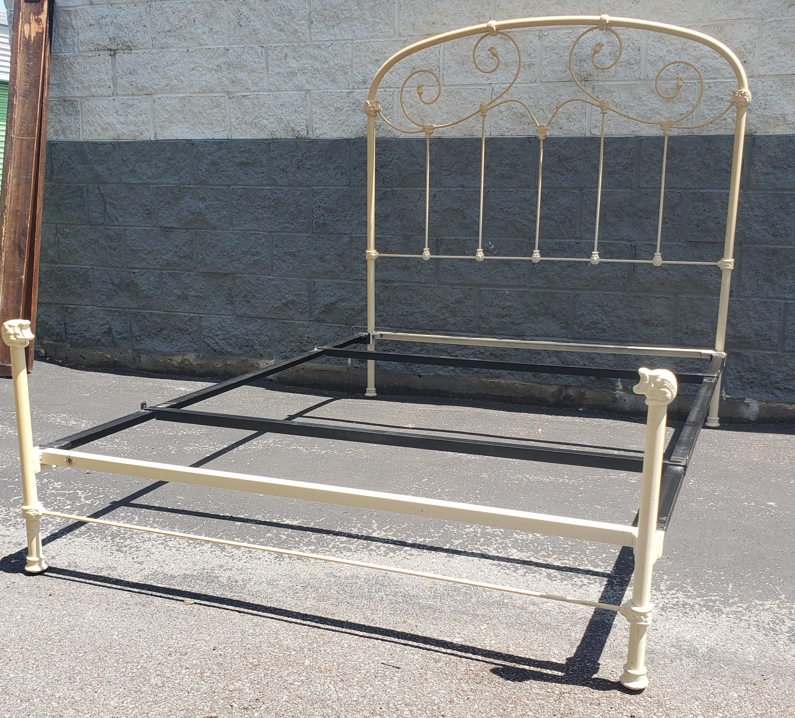 American Early 20th Century Enamel Painted Metal Queen Size Bed