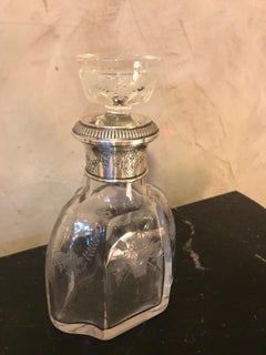 Early 20th Century Endgraved Crystal and Silver Carafe, 1920s
