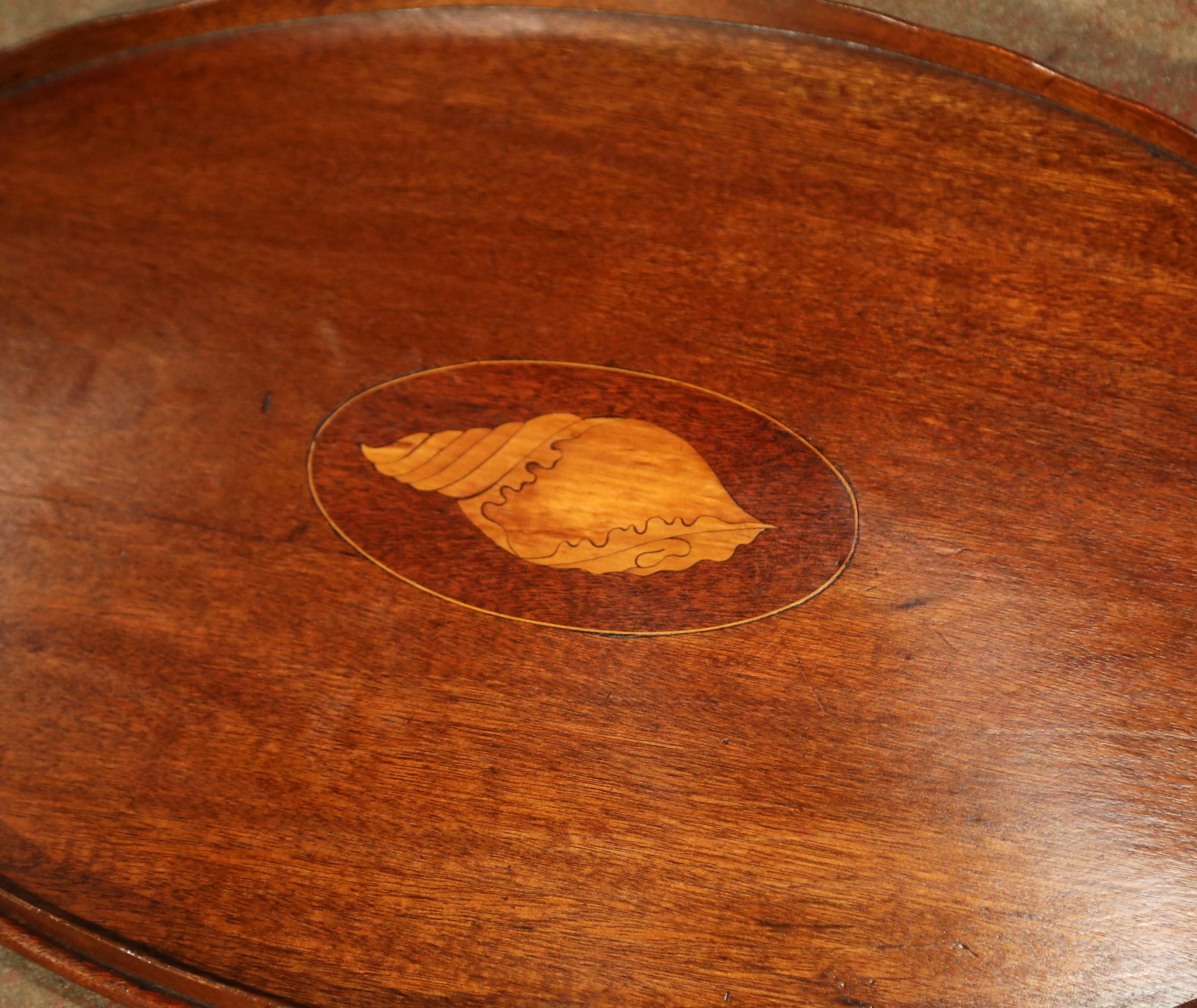 Inlay Early 20th Century English and Brass Mahogany Tray Table with Inlaid Shell Decor