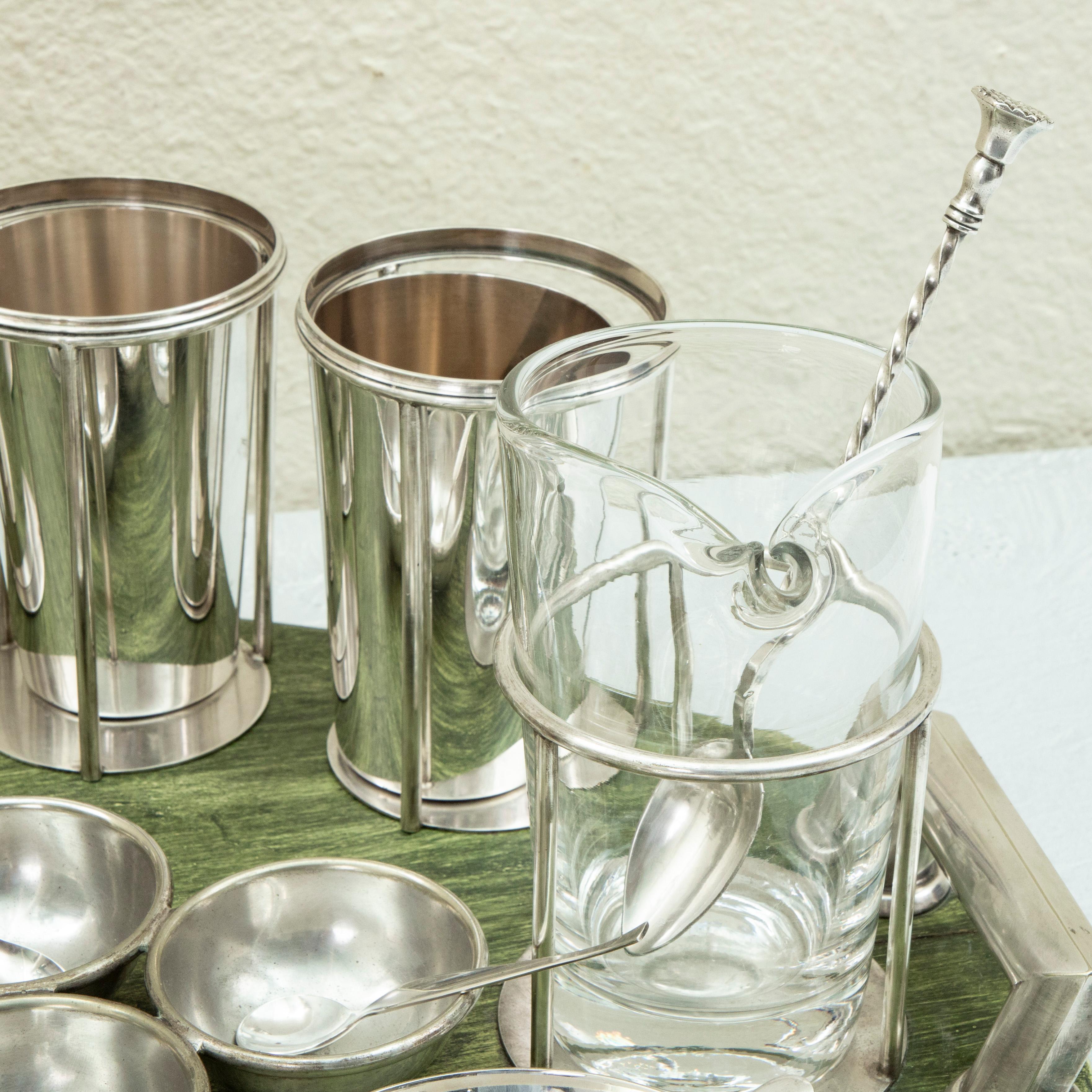 Early 20th Century English Art Deco Period Silver Plate Yacht Cocktail Service For Sale 2