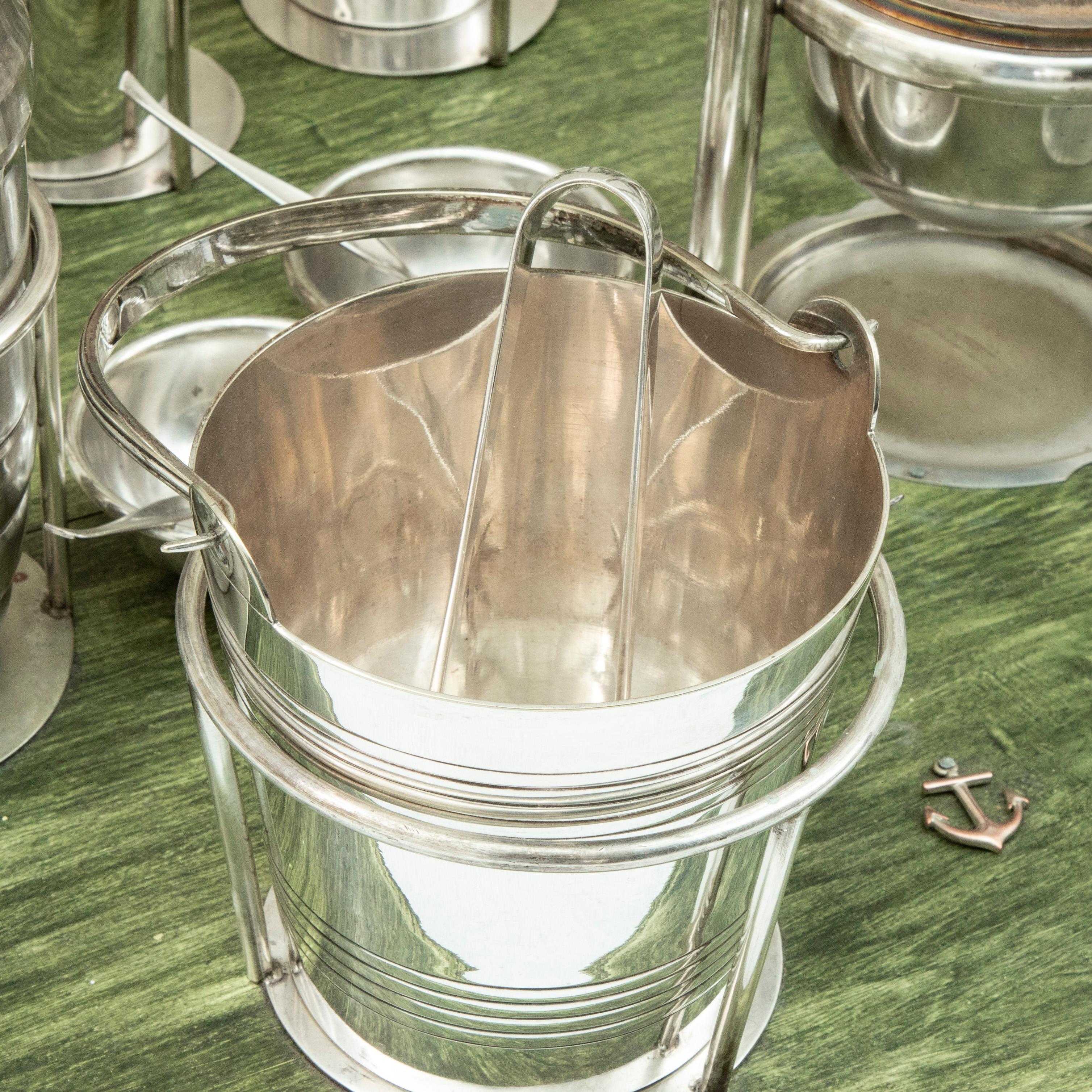 Early 20th Century English Art Deco Period Silver Plate Yacht Cocktail Service For Sale 4