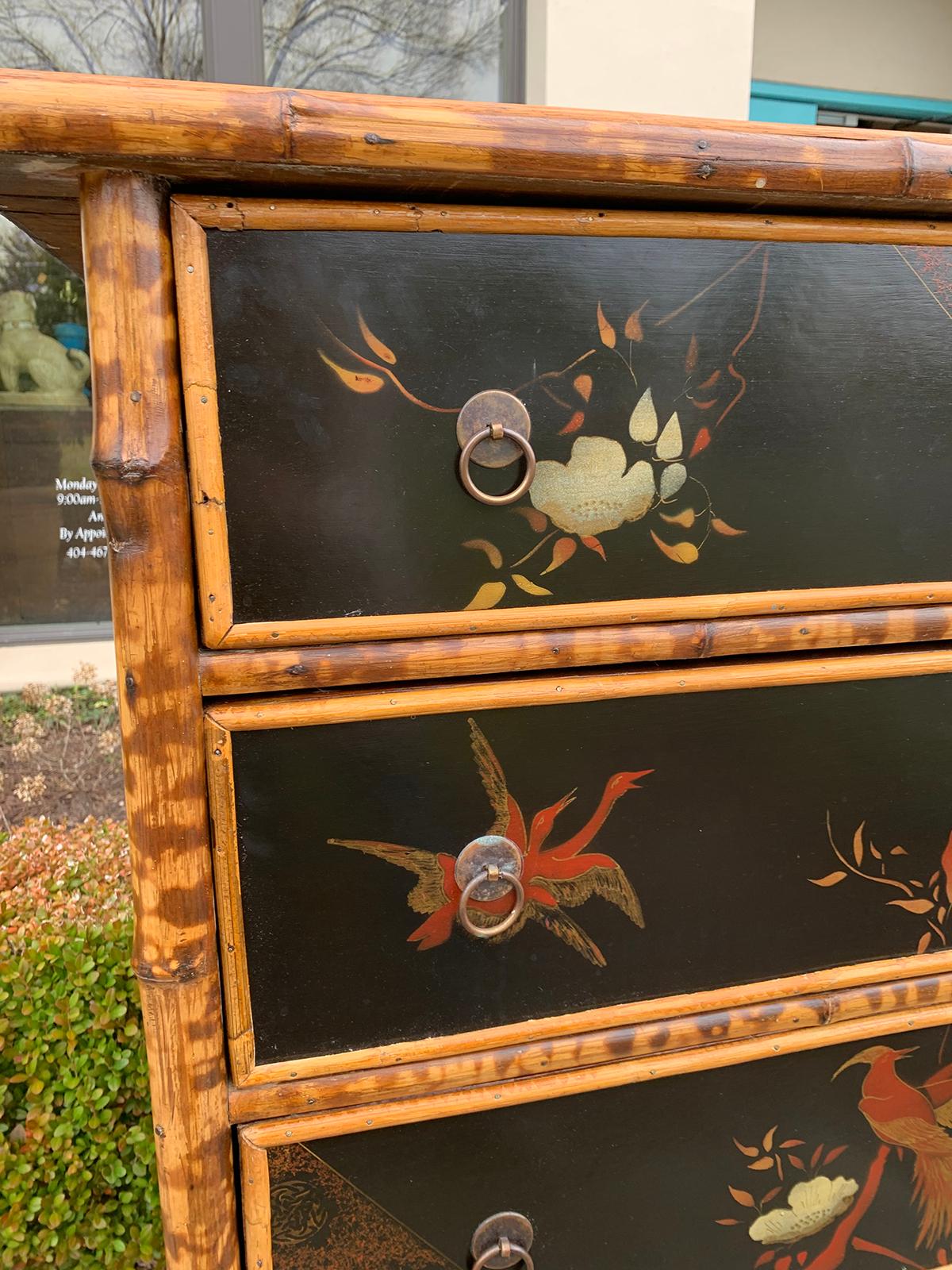 Early 20th Century English Bamboo & Chinoiserie Lacquered Four-Drawer Chest 7