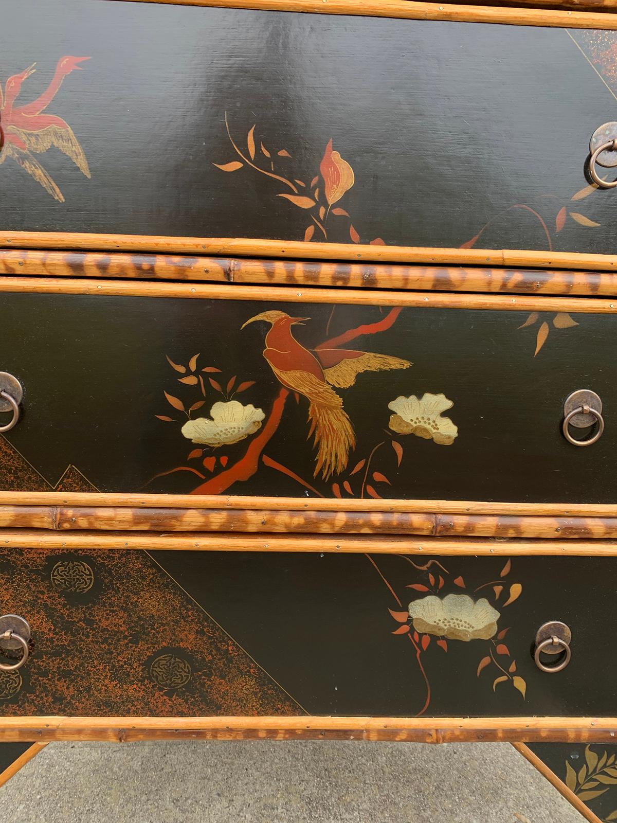 Early 20th Century English Bamboo & Chinoiserie Lacquered Four-Drawer Chest 8