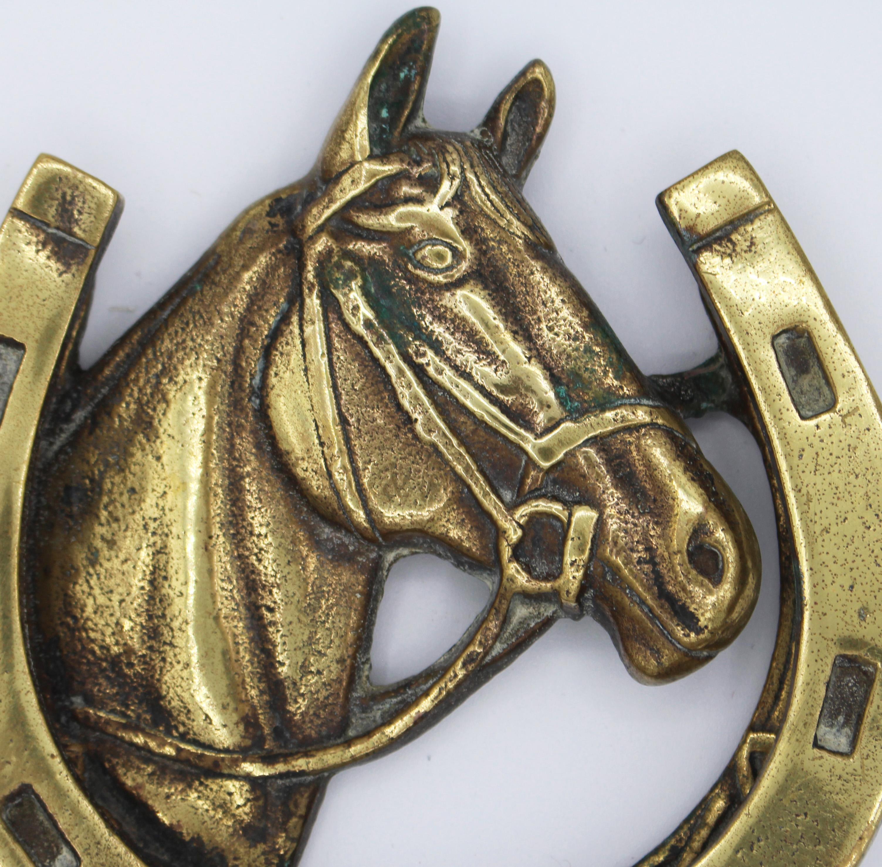 Early 20th Century English Brass Horse Head and Shoe Doorknocker 1